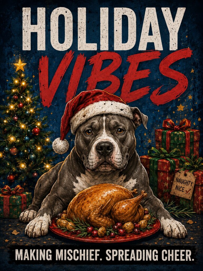 Holiday Vibes pit bull T-shirt collection