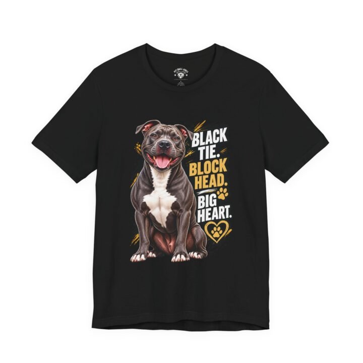 Black Tie Block Head Big Heart Pitbull T-Shirt | Pit Bull Rescue Tee