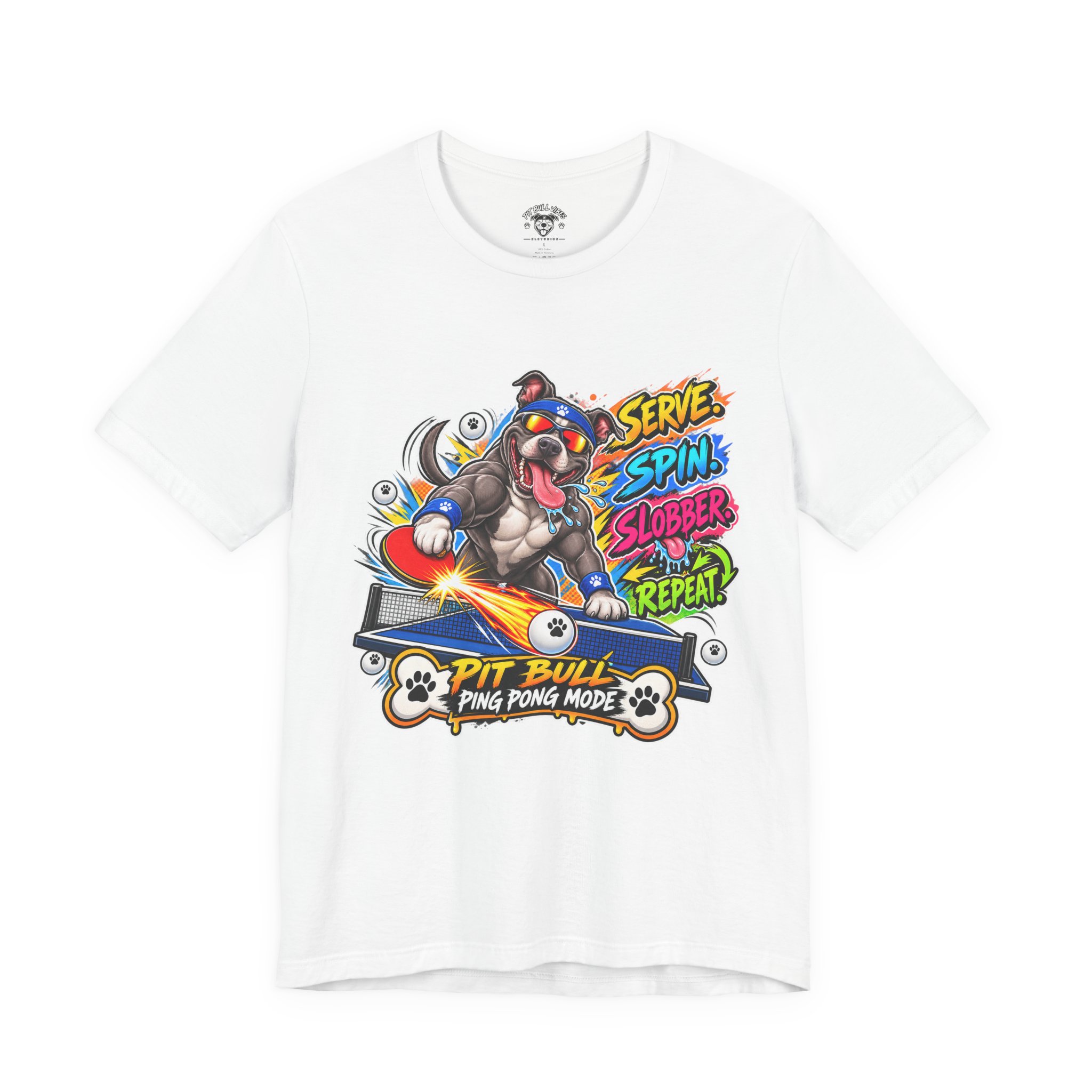 Pit Bull Ping Pong Tee — "Serve Spin Slobber Repeat" Table Tennis Shirt