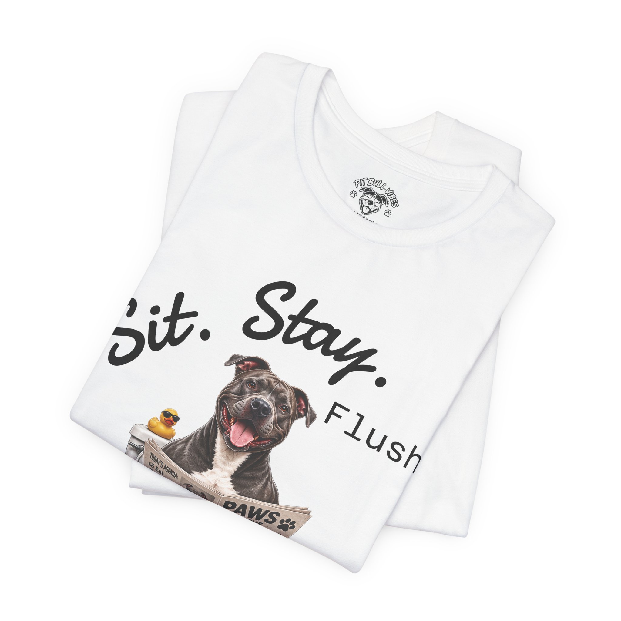 Sit Stay Flush dog on toilet Tee | Funny Paws & Thrones bathroom design - Image 11