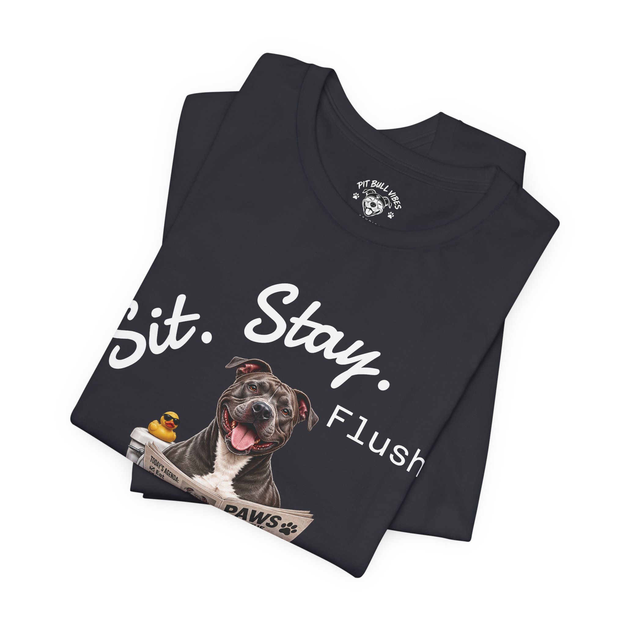 Sit Stay Flush dog on toilet Tee | Funny Paws & Thrones bathroom design - Image 19