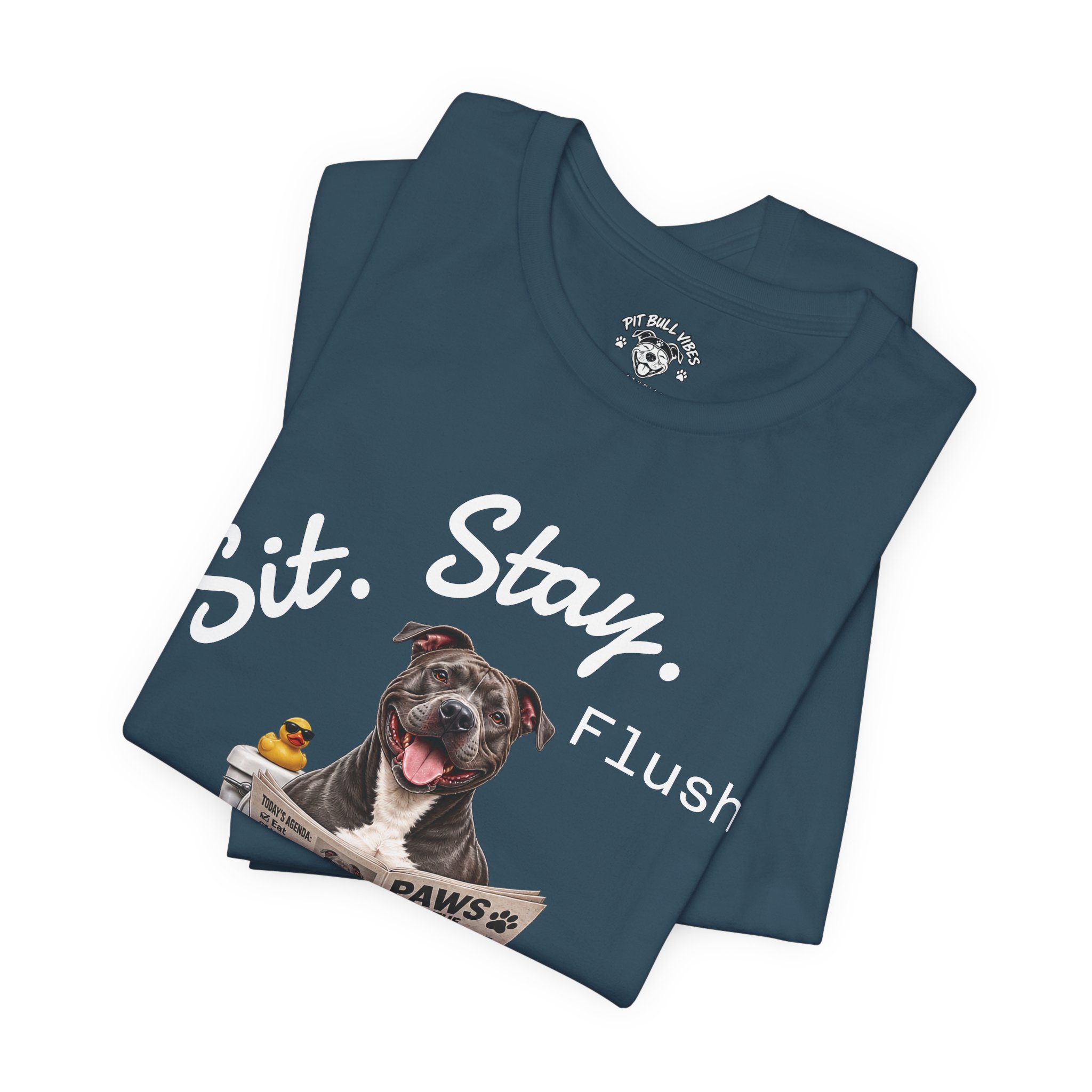 Sit Stay Flush dog on toilet Tee | Funny Paws & Thrones bathroom design - Image 27