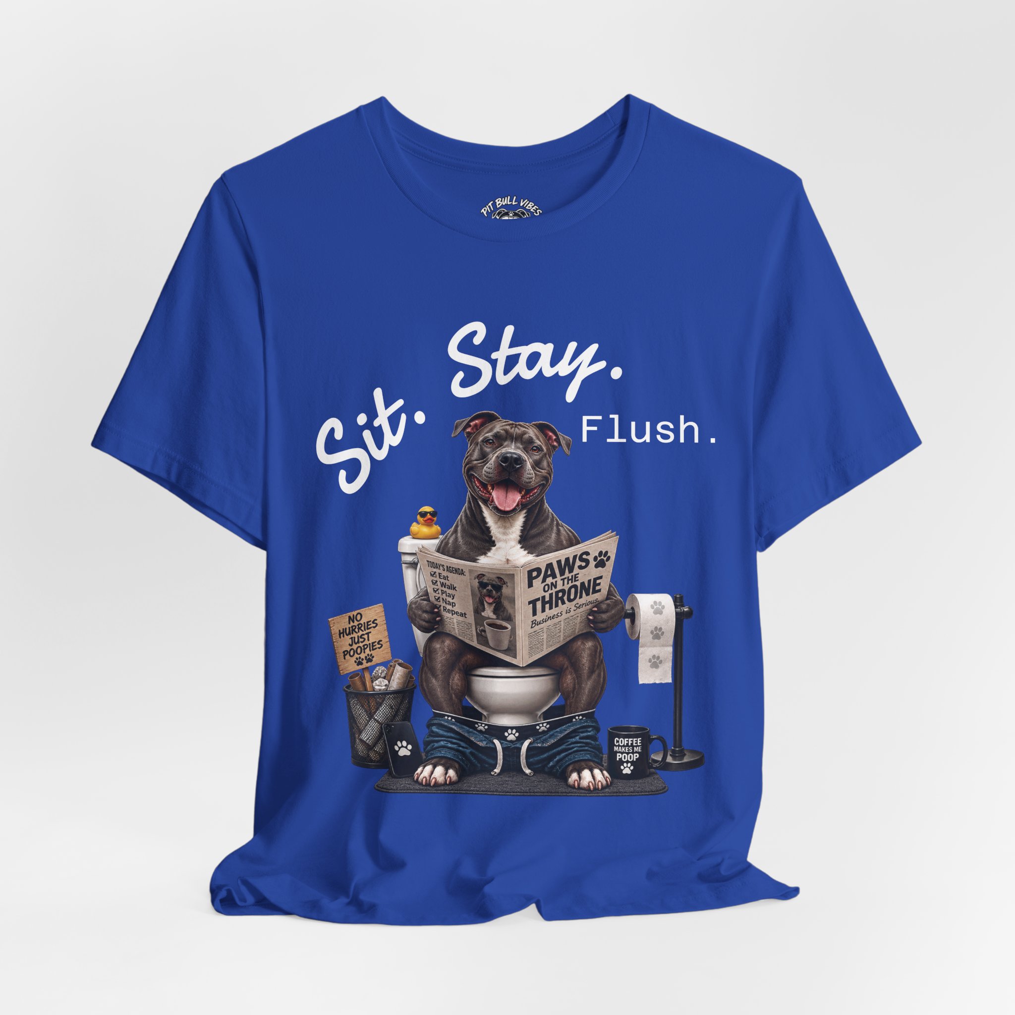 Sit Stay Flush dog on toilet Tee | Funny Paws & Thrones bathroom design - Image 41