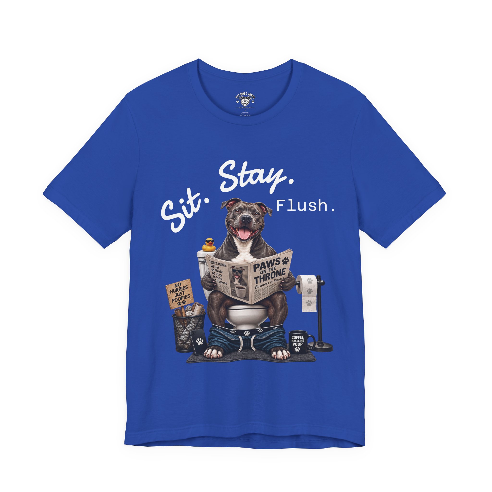 Sit Stay Flush dog on toilet Tee | Funny Paws & Thrones bathroom design - Image 38