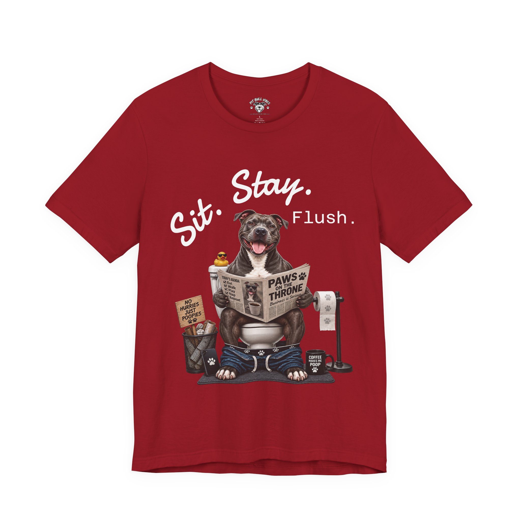 Sit Stay Flush dog on toilet Tee | Funny Paws & Thrones bathroom design - Image 46