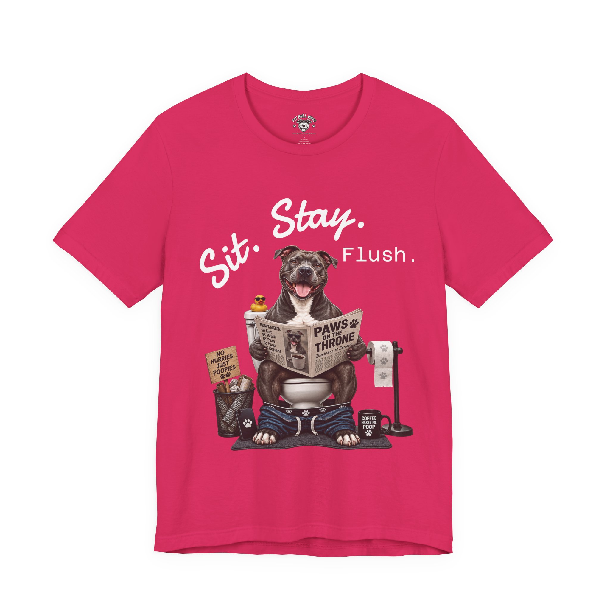 Sit Stay Flush dog on toilet Tee | Funny Paws & Thrones bathroom design - Image 42