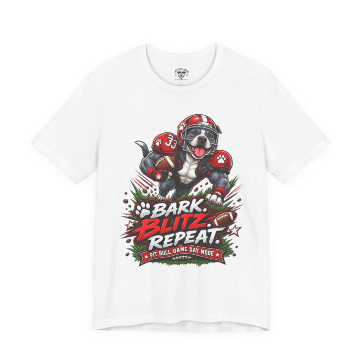 Dog Football T-Shirt — "Bark Blitz Repeat" Game Day Tee