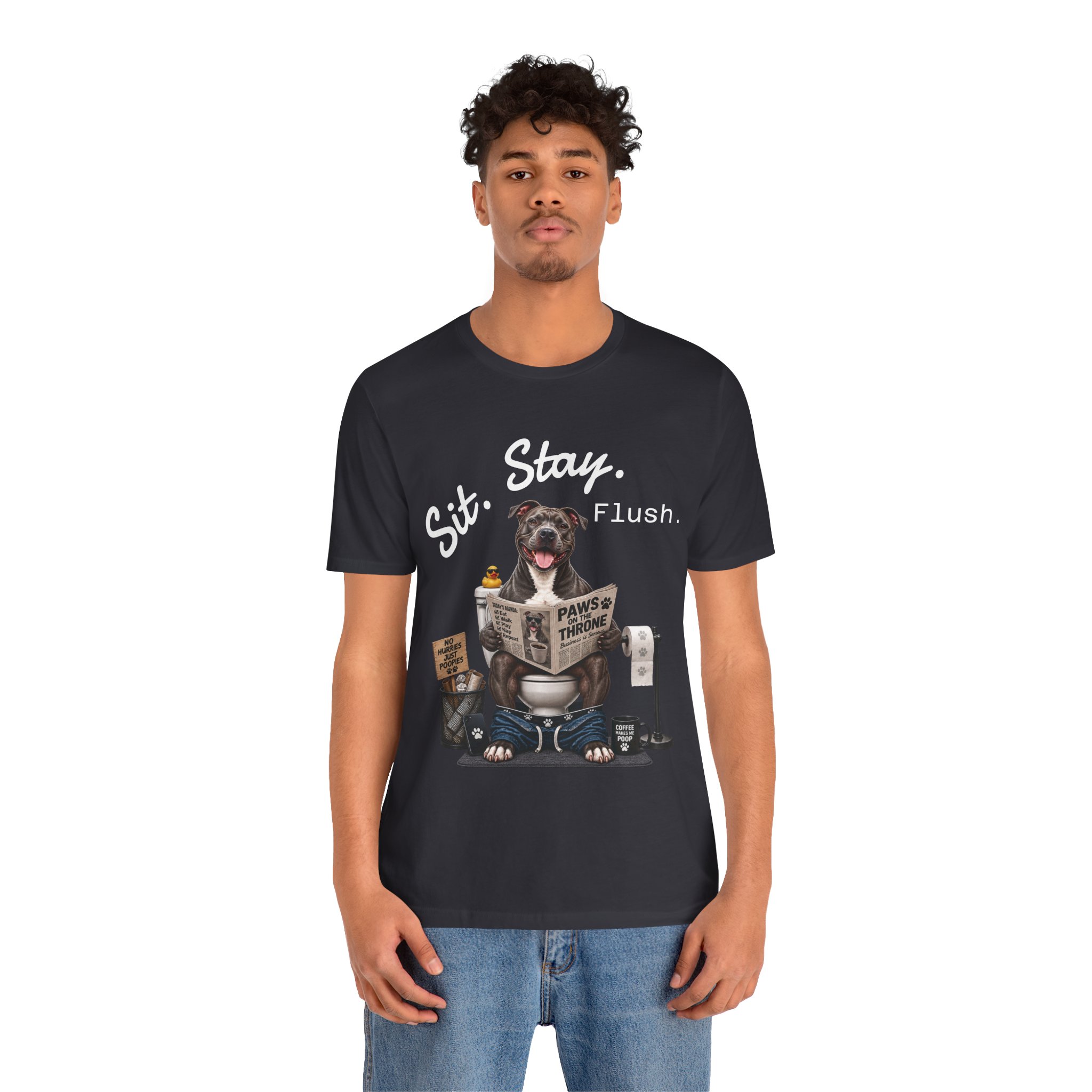 Sit Stay Flush dog on toilet Tee | Funny Paws & Thrones bathroom design - Image 21