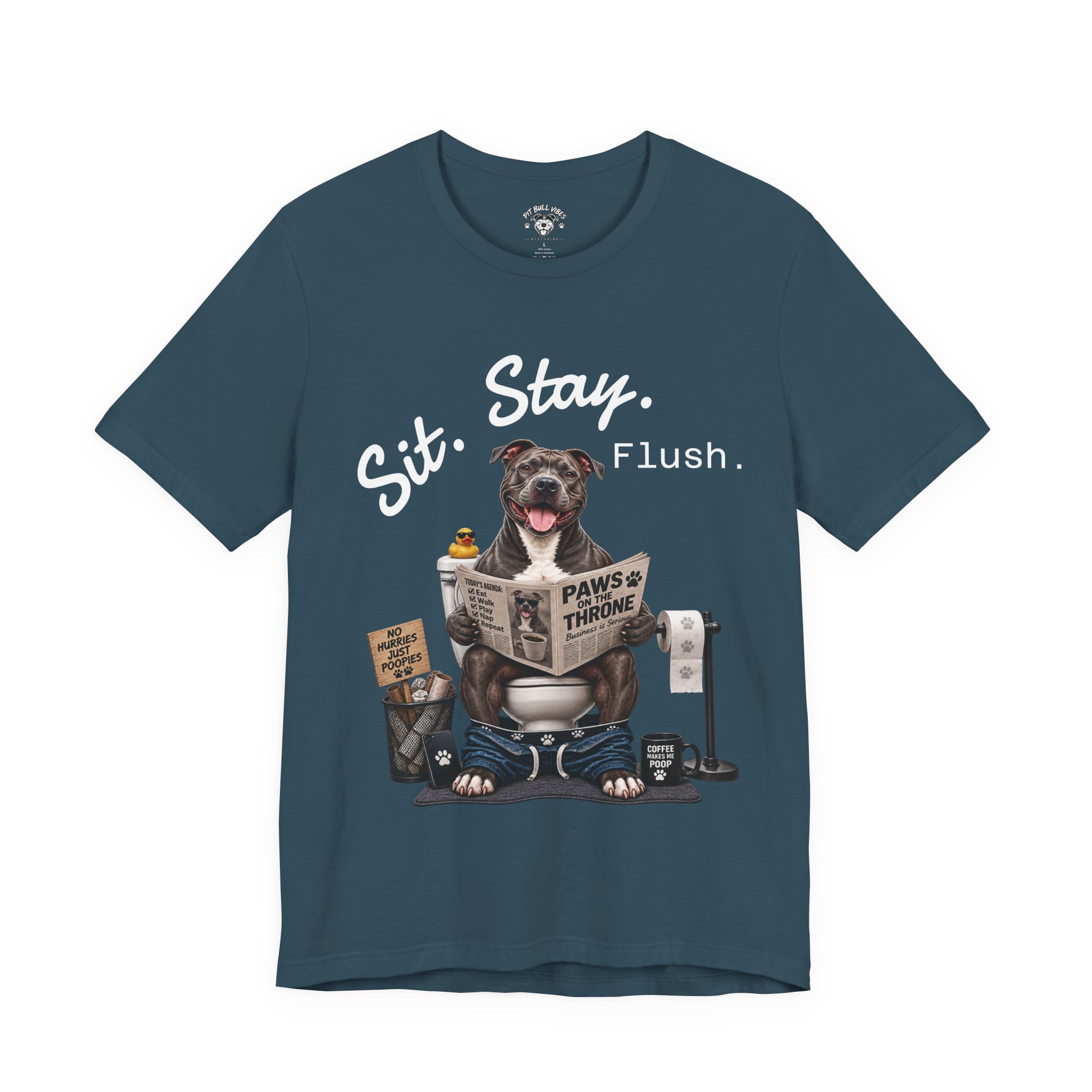 Sit Stay Flush dog on toilet Tee | Funny Paws & Thrones bathroom design - Image 25