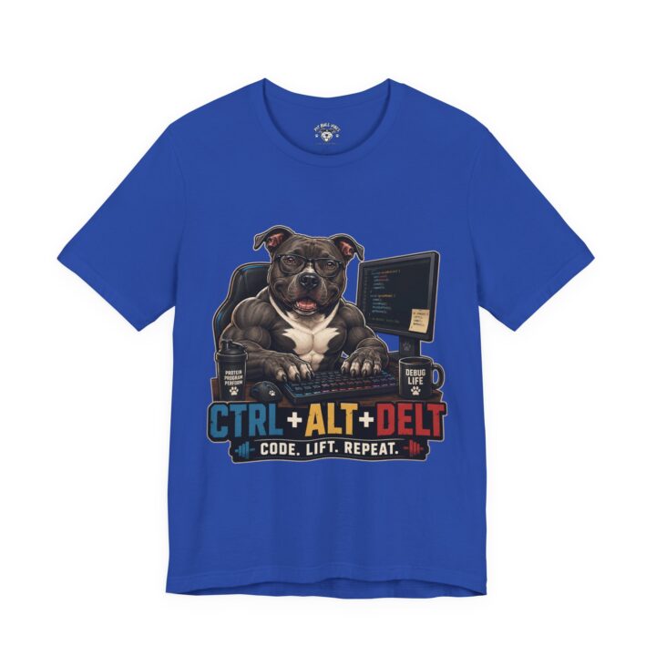 Tech Dog T‑Shirt — “CTRL + ALT + DEL” Code, Lift, Repeat Graphic Tee