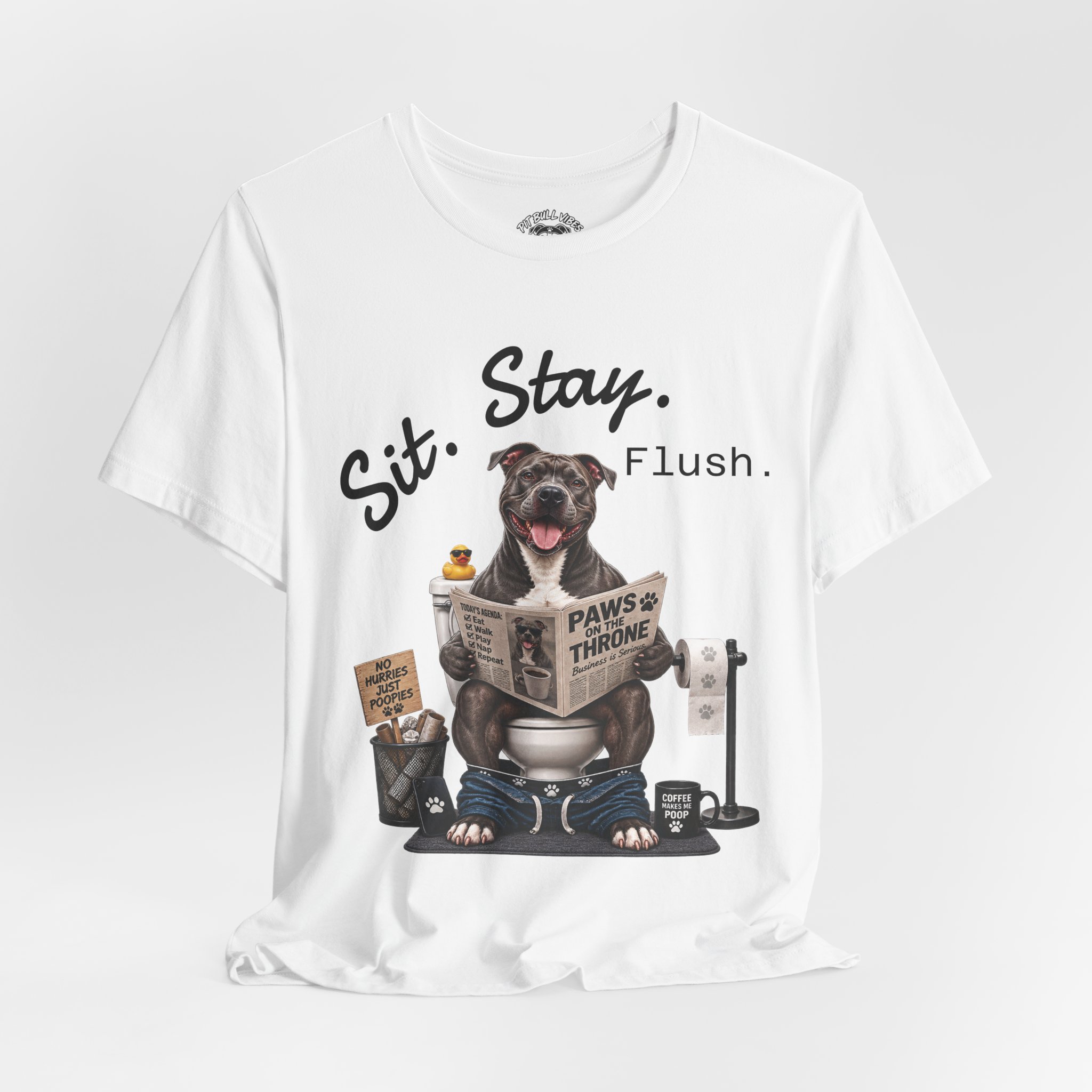 Sit Stay Flush dog on toilet Tee | Funny Paws & Thrones bathroom design - Image 12