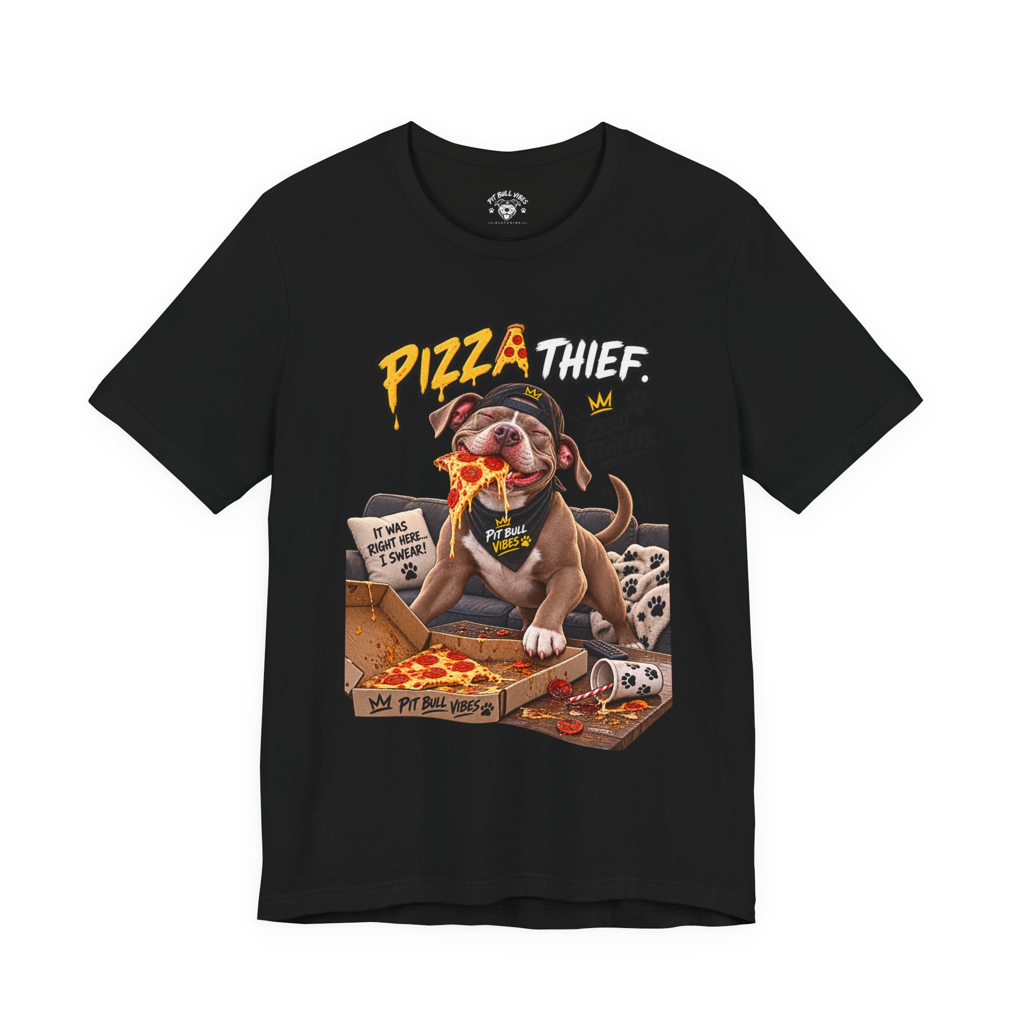 Pizza Thief T‑Shirt — Cute Dog Eating Pizza “Zero Regrets” Graphic Tee - Image 2