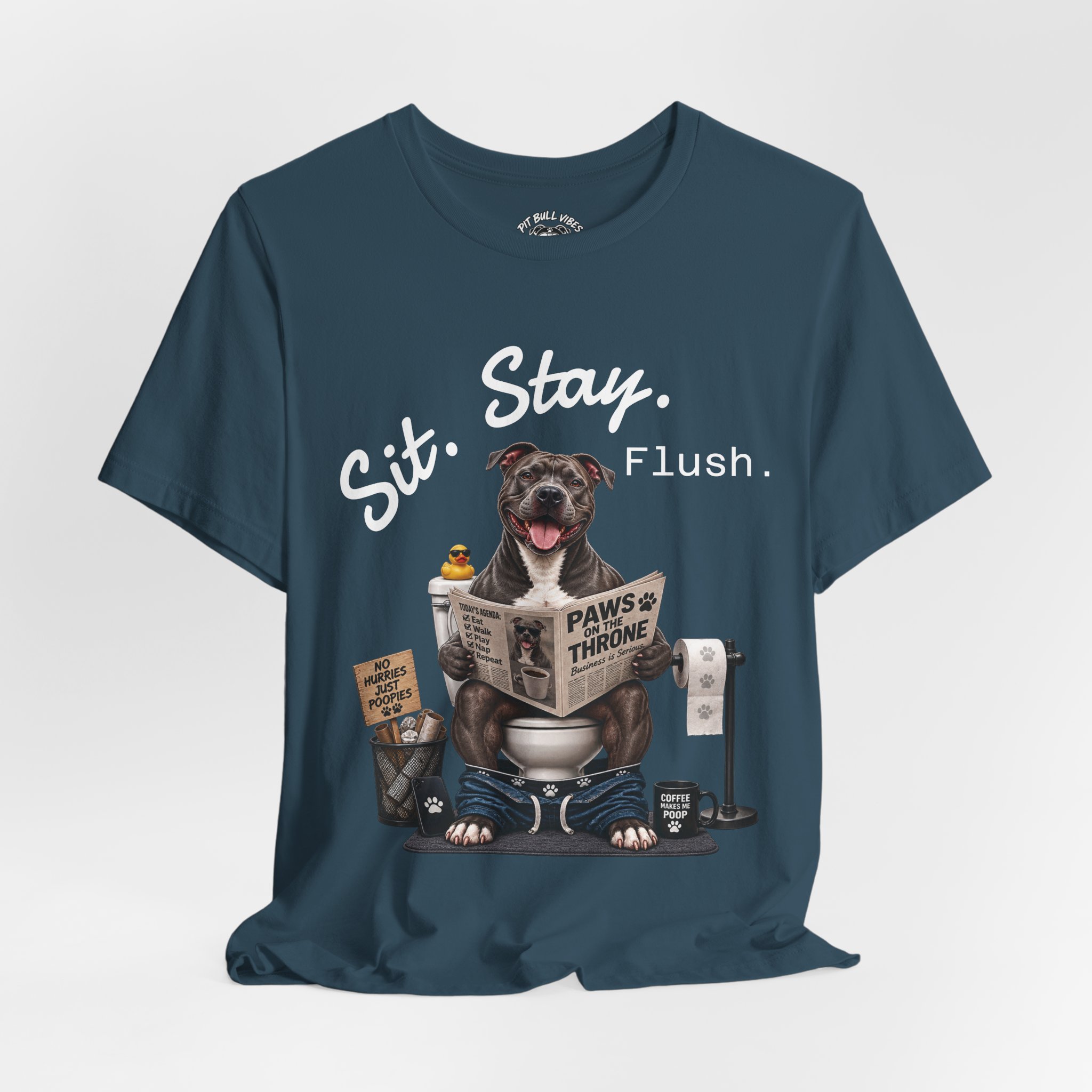 Sit Stay Flush dog on toilet Tee | Funny Paws & Thrones bathroom design - Image 28