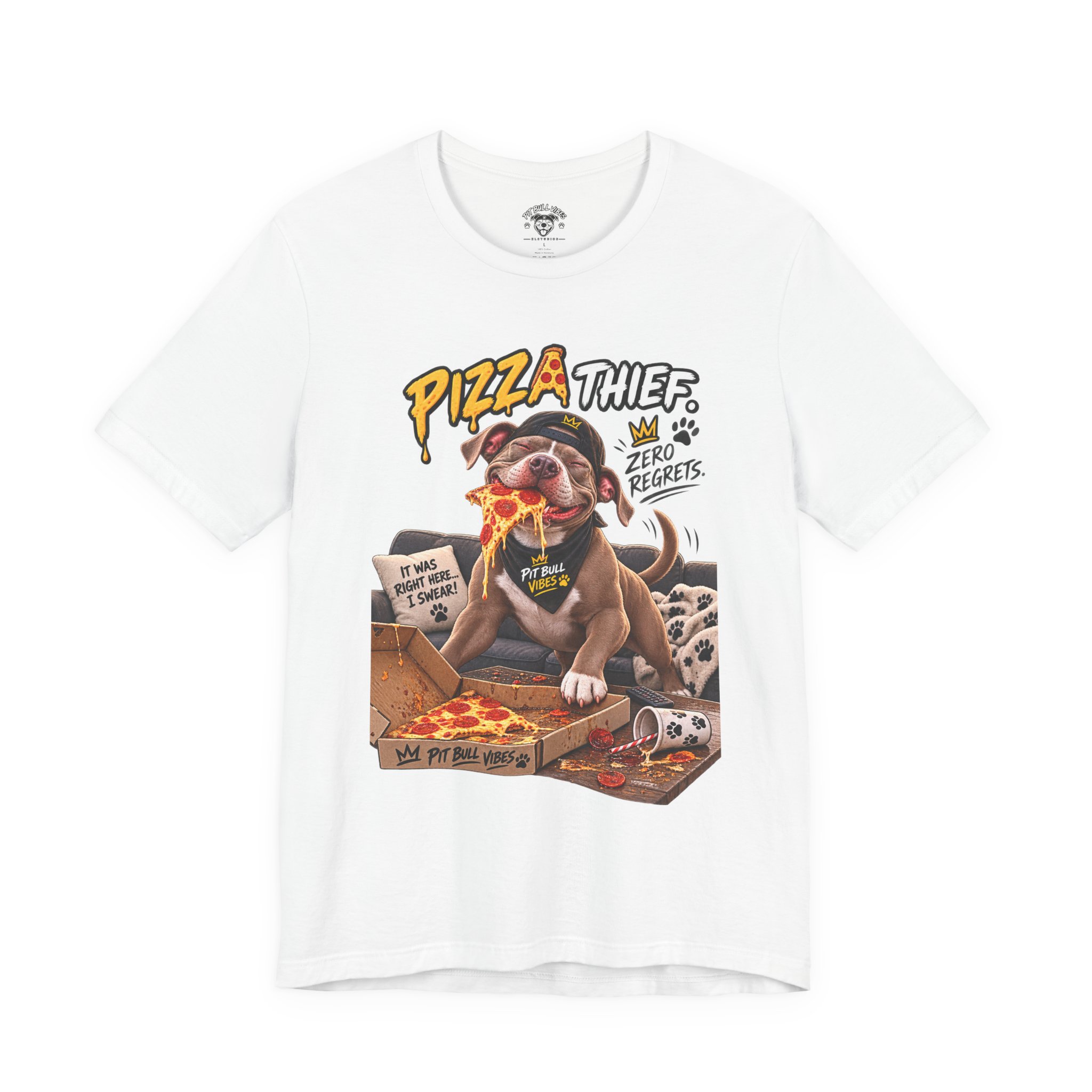 Pizza Thief T‑Shirt — Cute Dog Eating Pizza “Zero Regrets” Graphic Tee - Image 5