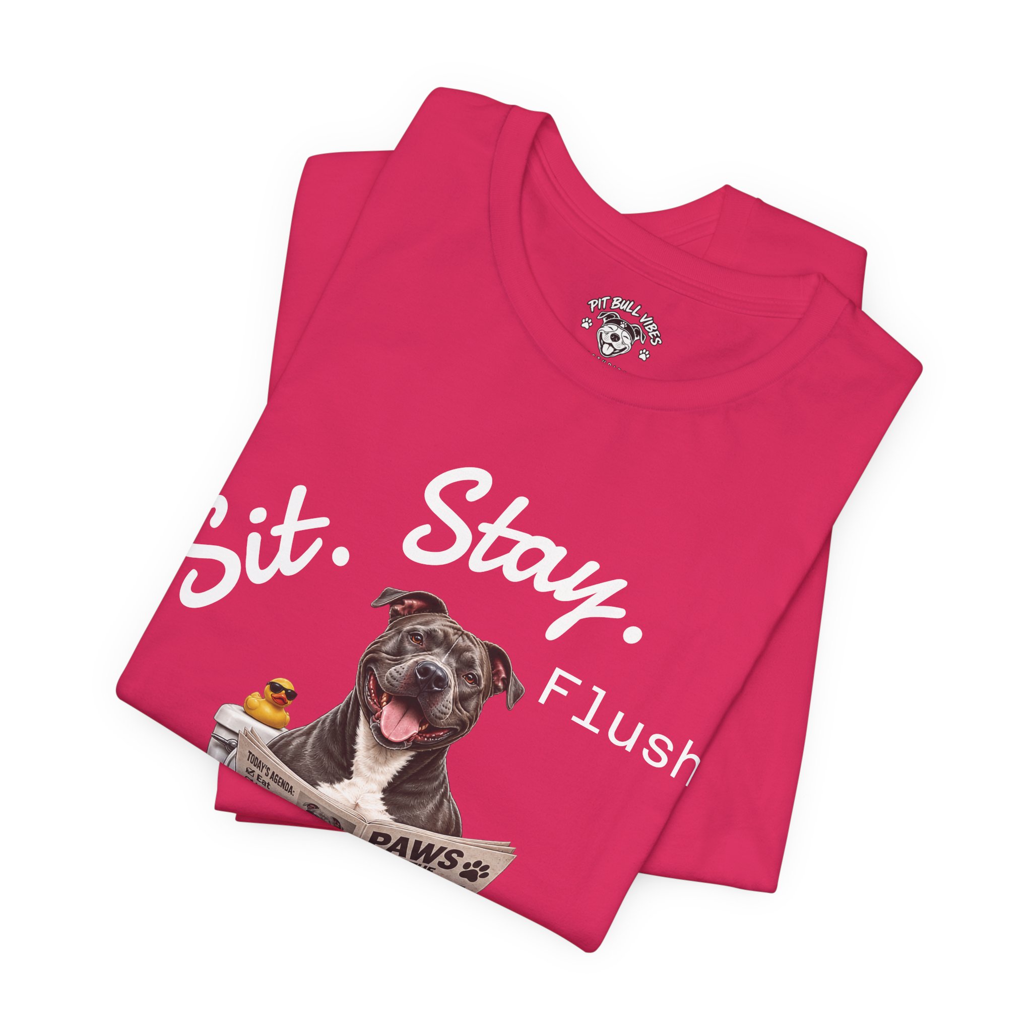 Sit Stay Flush dog on toilet Tee | Funny Paws & Thrones bathroom design - Image 44