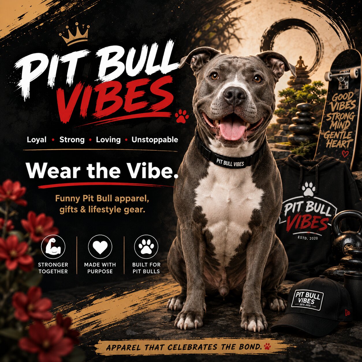 Pit Bull Vibes pit bull apparel and graphic tees