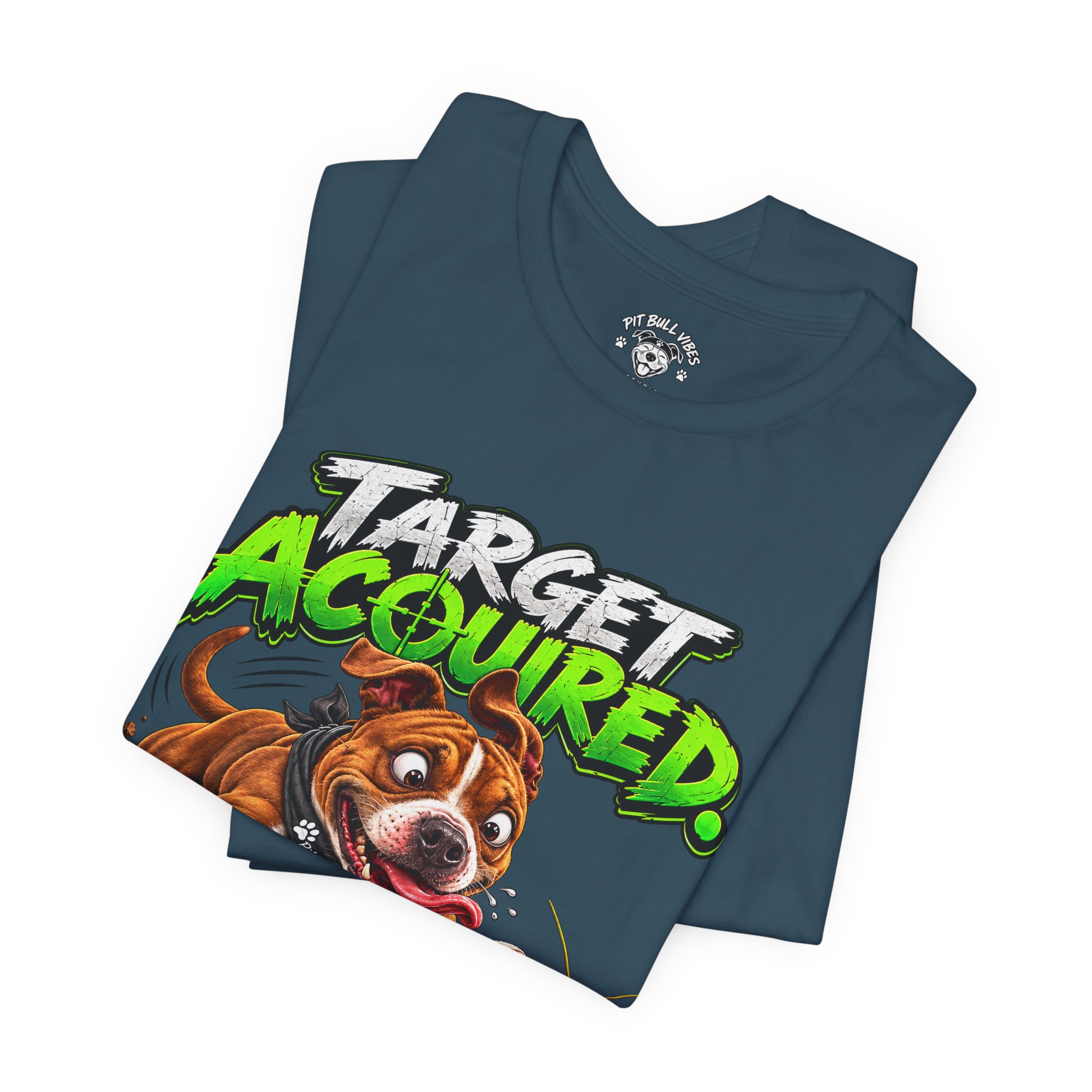 Target Acquired T-Shirt — Playful PitBull Dog 'Bug Patrol: Full Send' Graphic Tee - Image 23