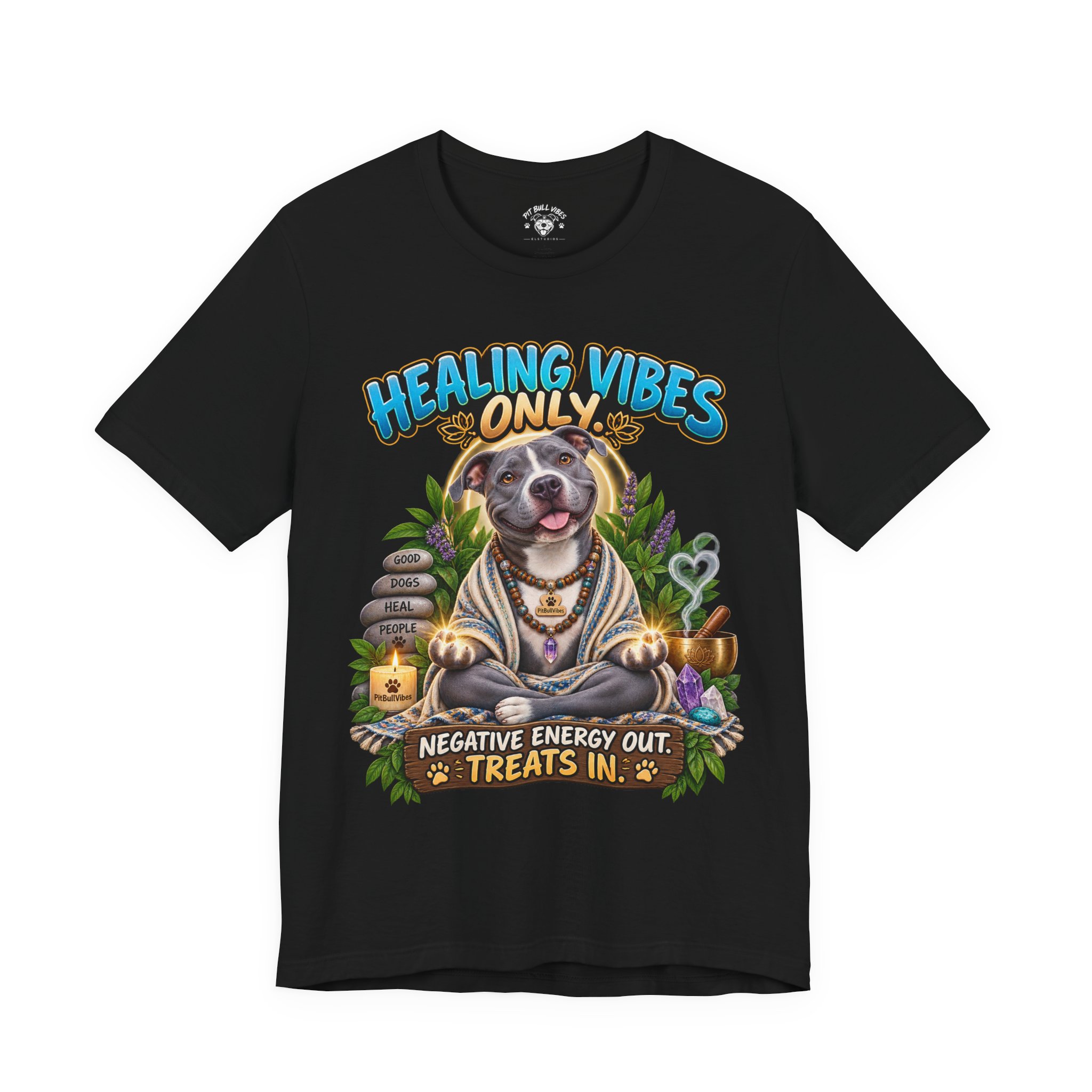 Healing Vibes Only Tee — "Negative Energy Out, Treats In" Dog Graphic T‑Shirt - Image 2