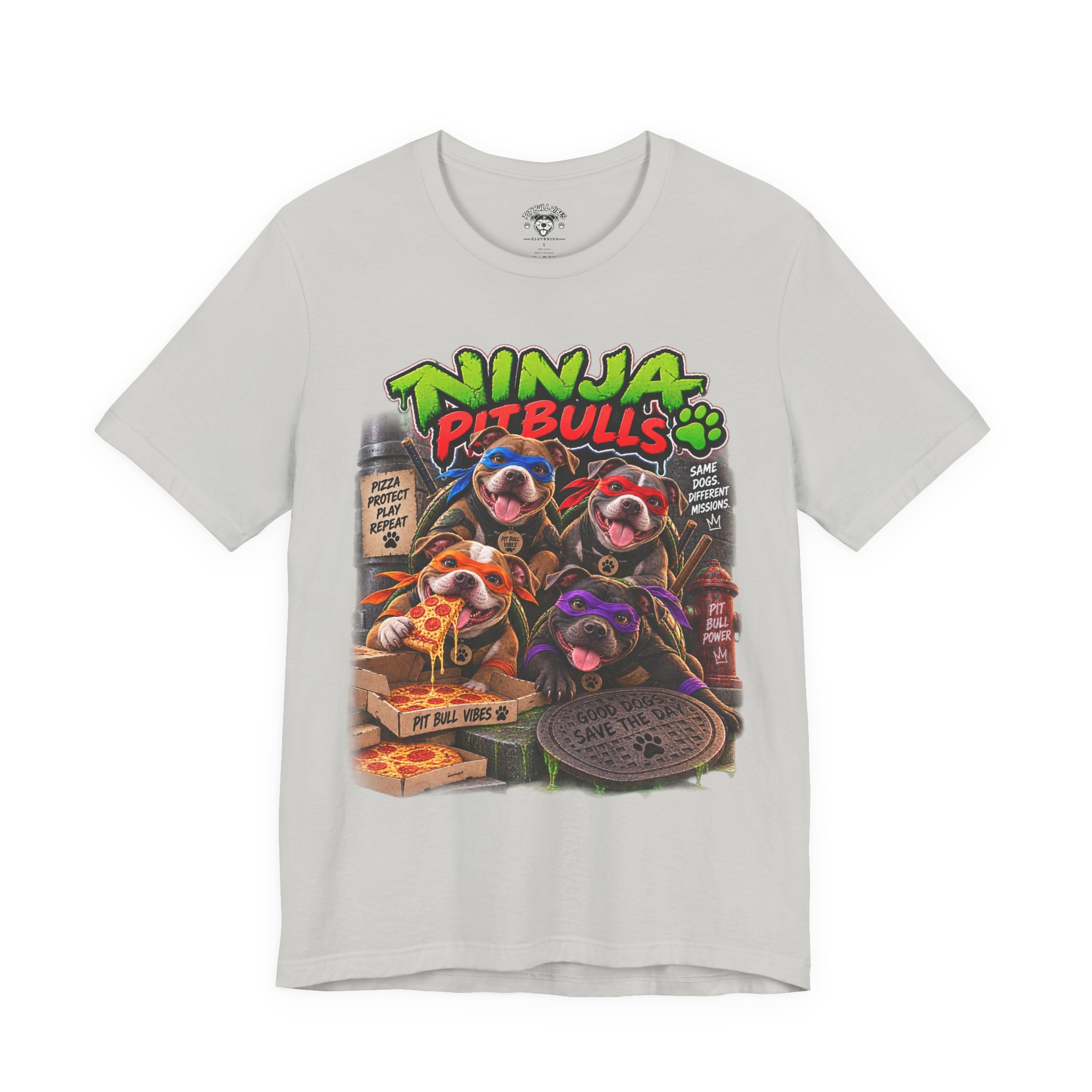 Ninja Pitbulls Graphic Tee — Cute Pitbull Dogs Street Art T-Shirt - Image 17