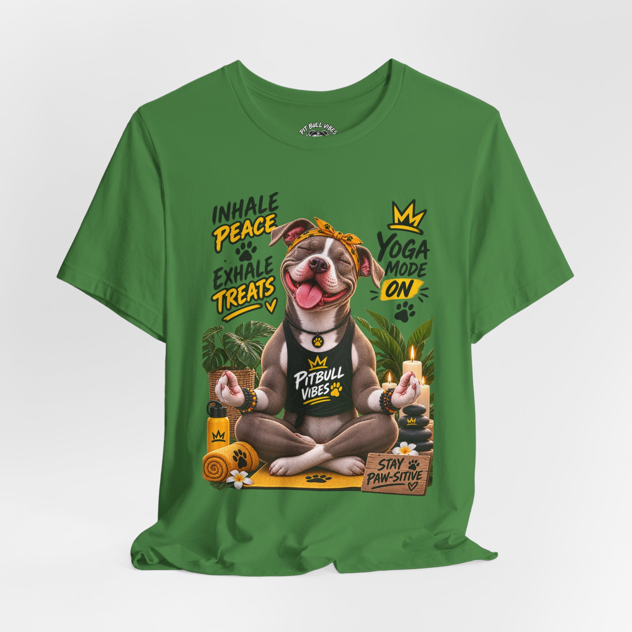 Yoga Mode On Pitbull Vibes T-Shirt — Inhale Peace, Exhale Treats - Image 32