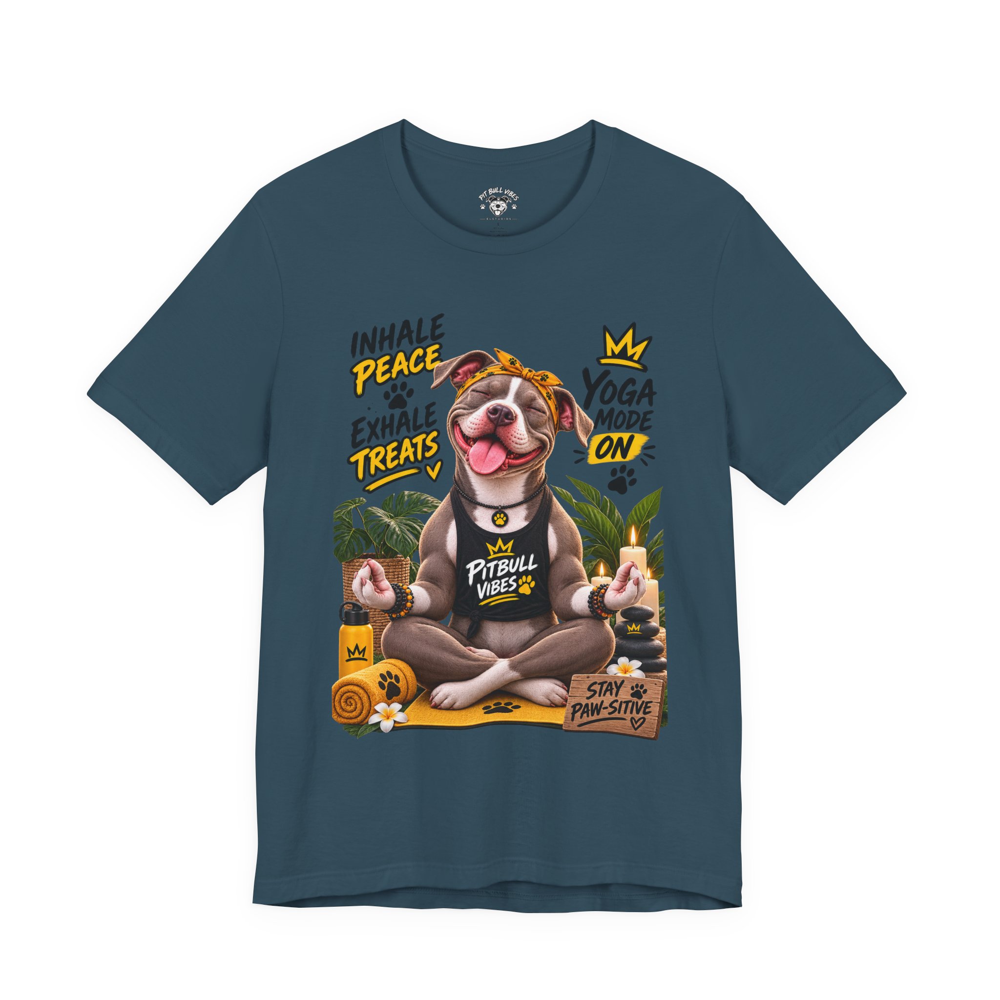 Yoga Mode On Pitbull Vibes T-Shirt — Inhale Peace, Exhale Treats - Image 21
