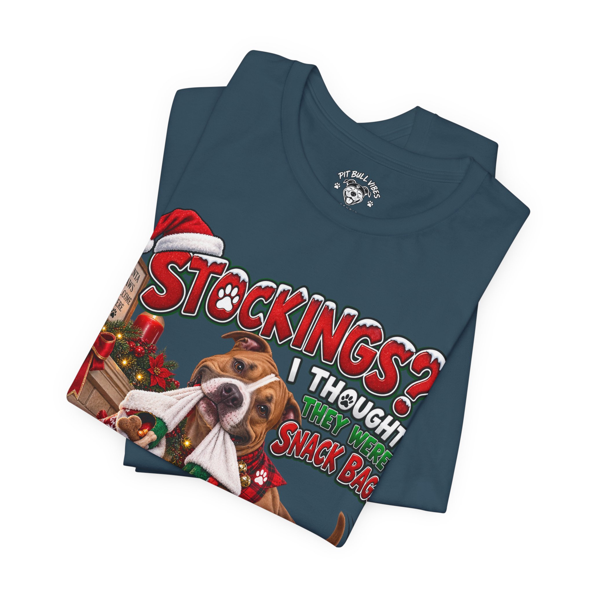 Christmas Dog T‑Shirt — “Stockings? I Thought They Were Bones” Cute Holiday Pitbull Tee - Image 23