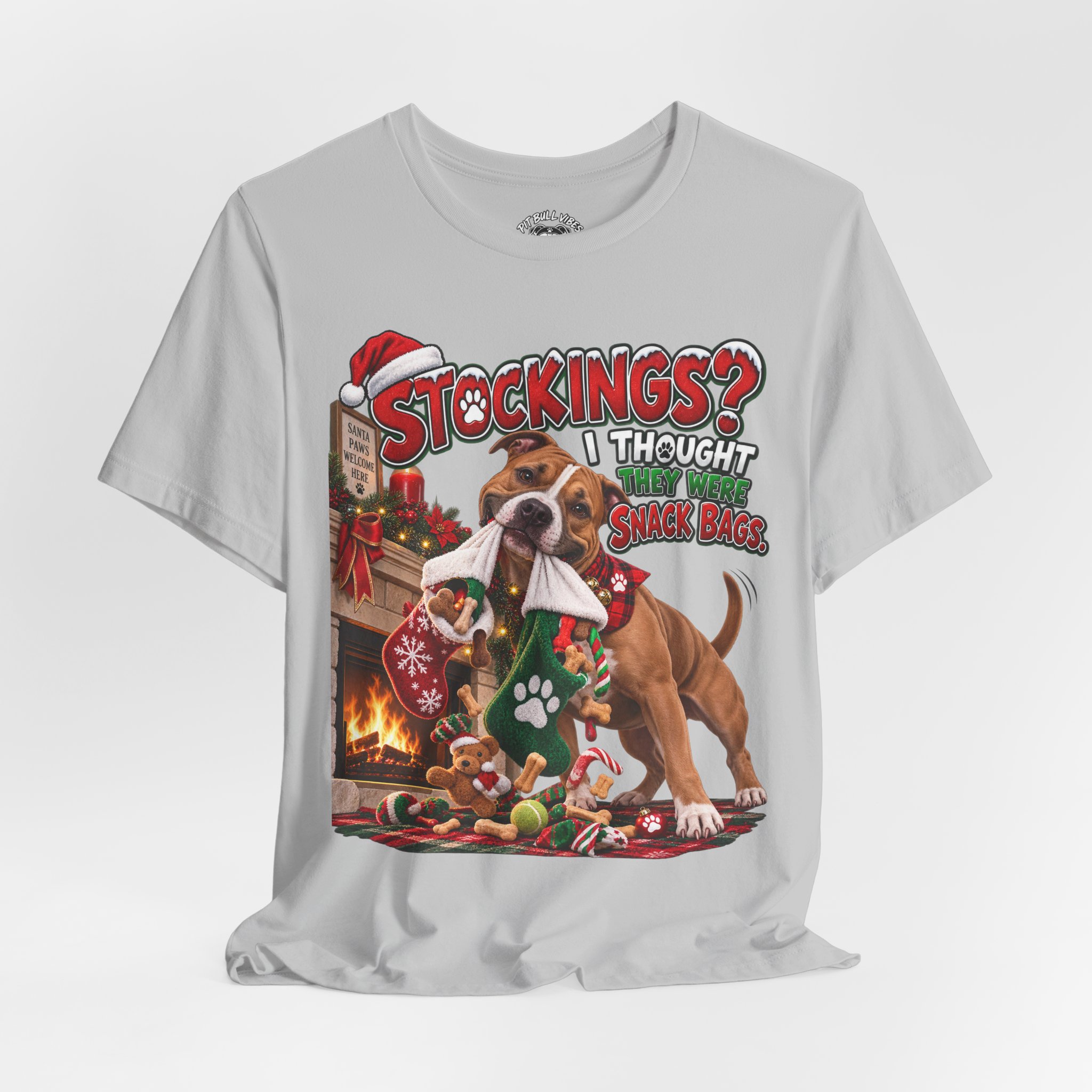 Christmas Dog T‑Shirt — “Stockings? I Thought They Were Bones” Cute Holiday Pitbull Tee - Image 12