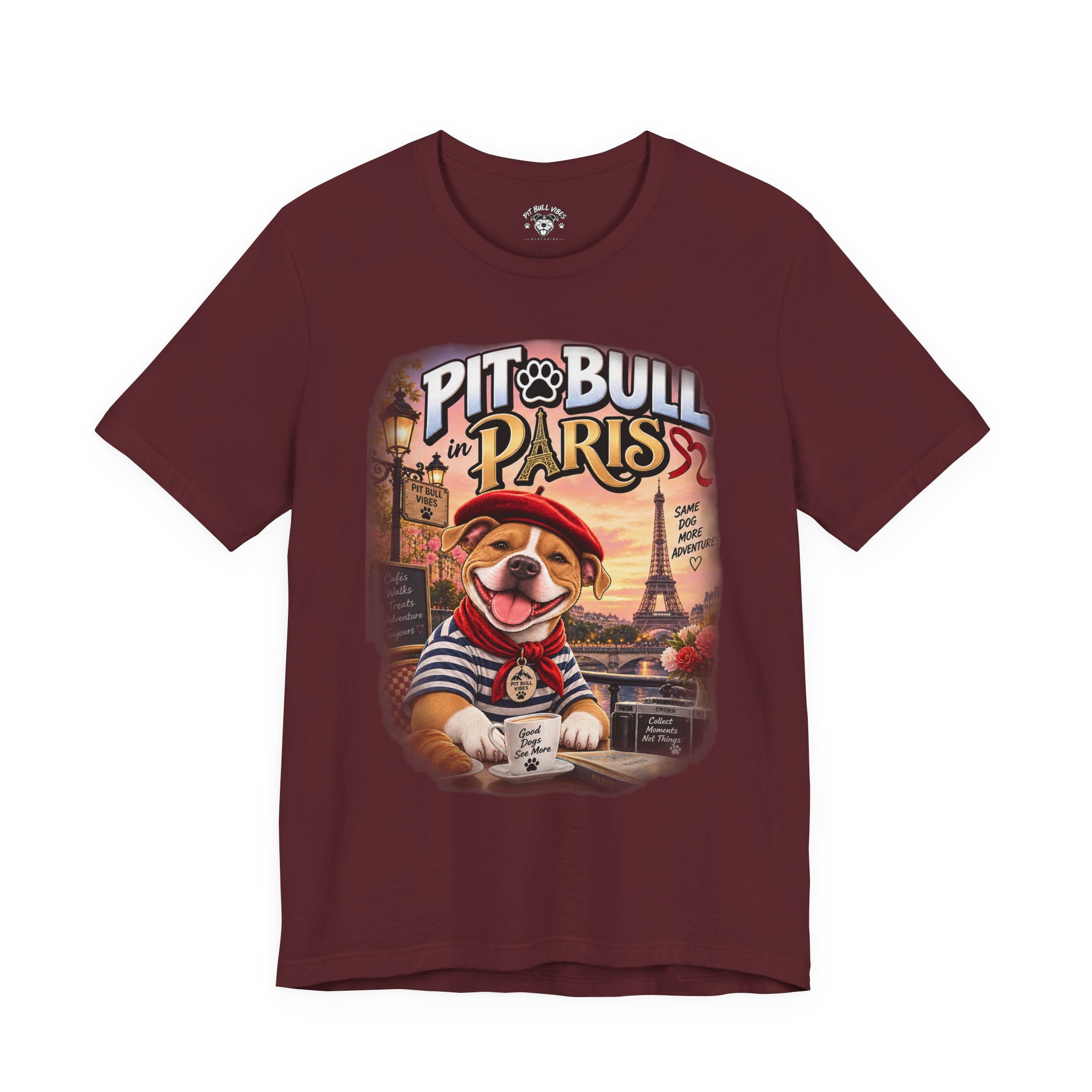 Pit Bull in Paris T-Shirt — Cute French PitBull Travel Graphic Tee - Image 29