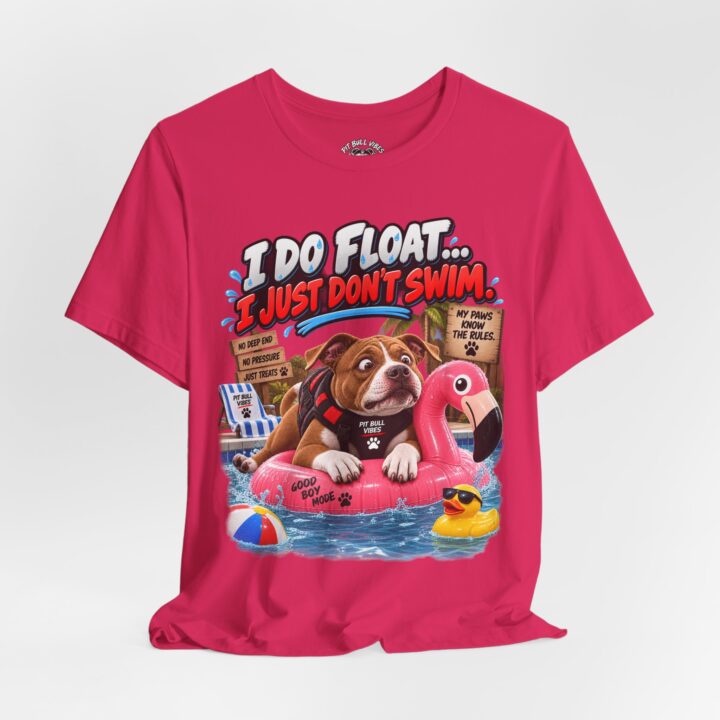T‑Shirt — "I Do Float... I Just Don’t Swim" Bulldog on Flamingo Pool Float