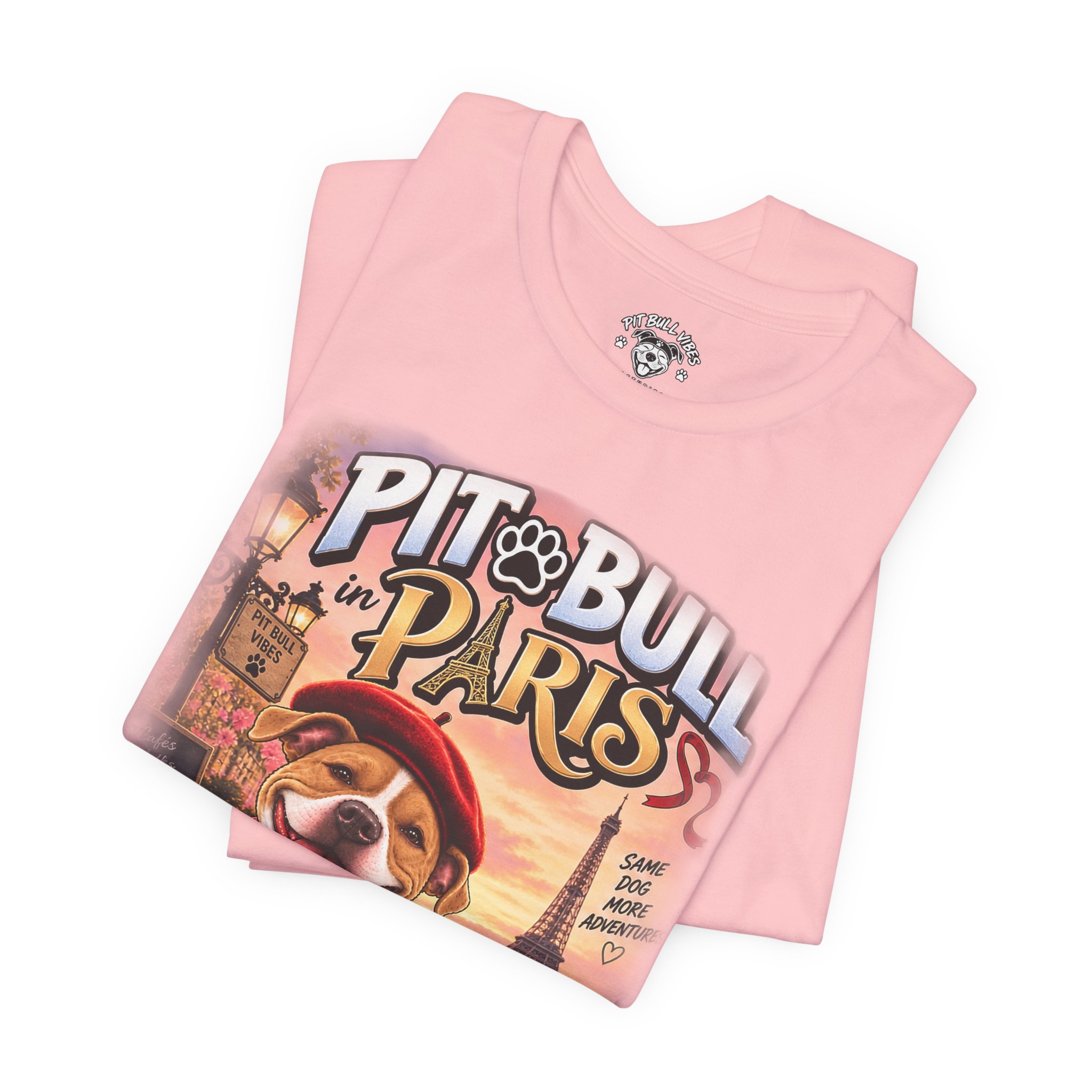 Pit Bull in Paris T-Shirt — Cute French PitBull Travel Graphic Tee - Image 35
