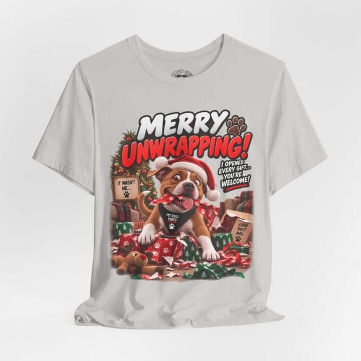 Merry Unwrapping! Christmas Dog T-Shirt — Funny Holiday Puppy Gift