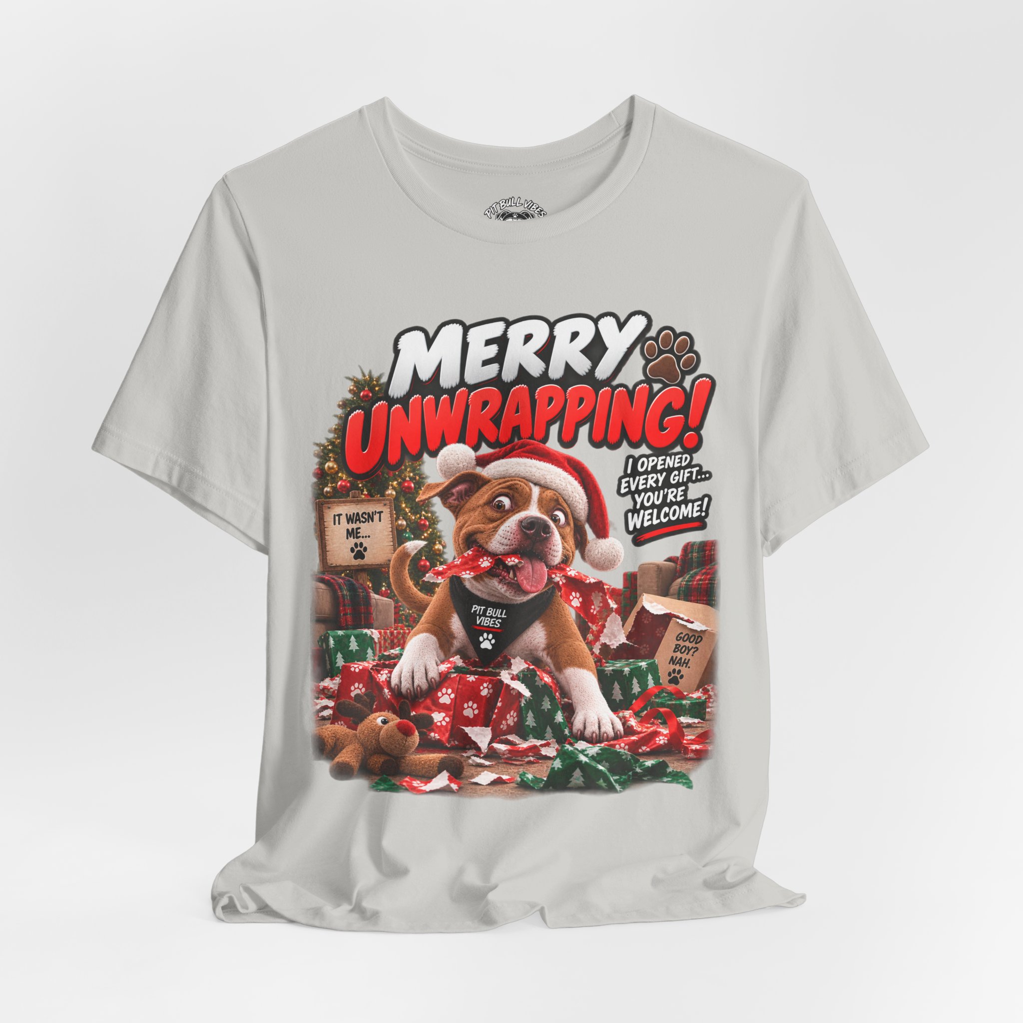 Merry Unwrapping! Christmas Dog T-Shirt — Funny Holiday Puppy Gift
