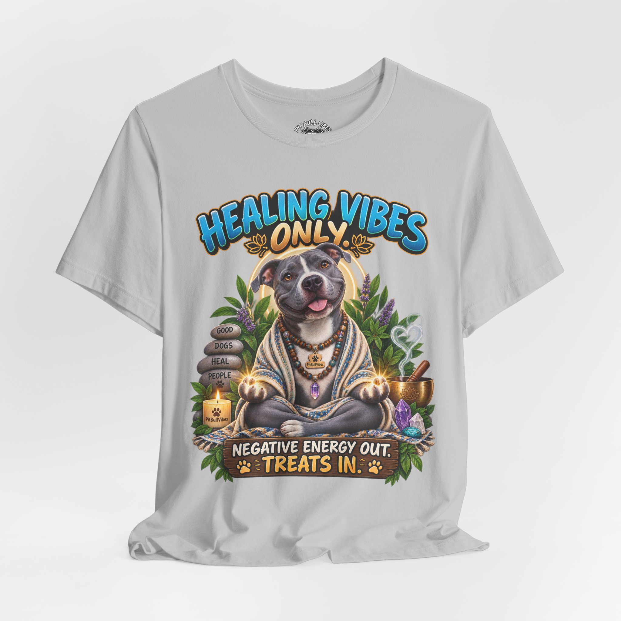 Healing Vibes Only Tee — "Negative Energy Out, Treats In" Dog Graphic T‑Shirt - Image 12