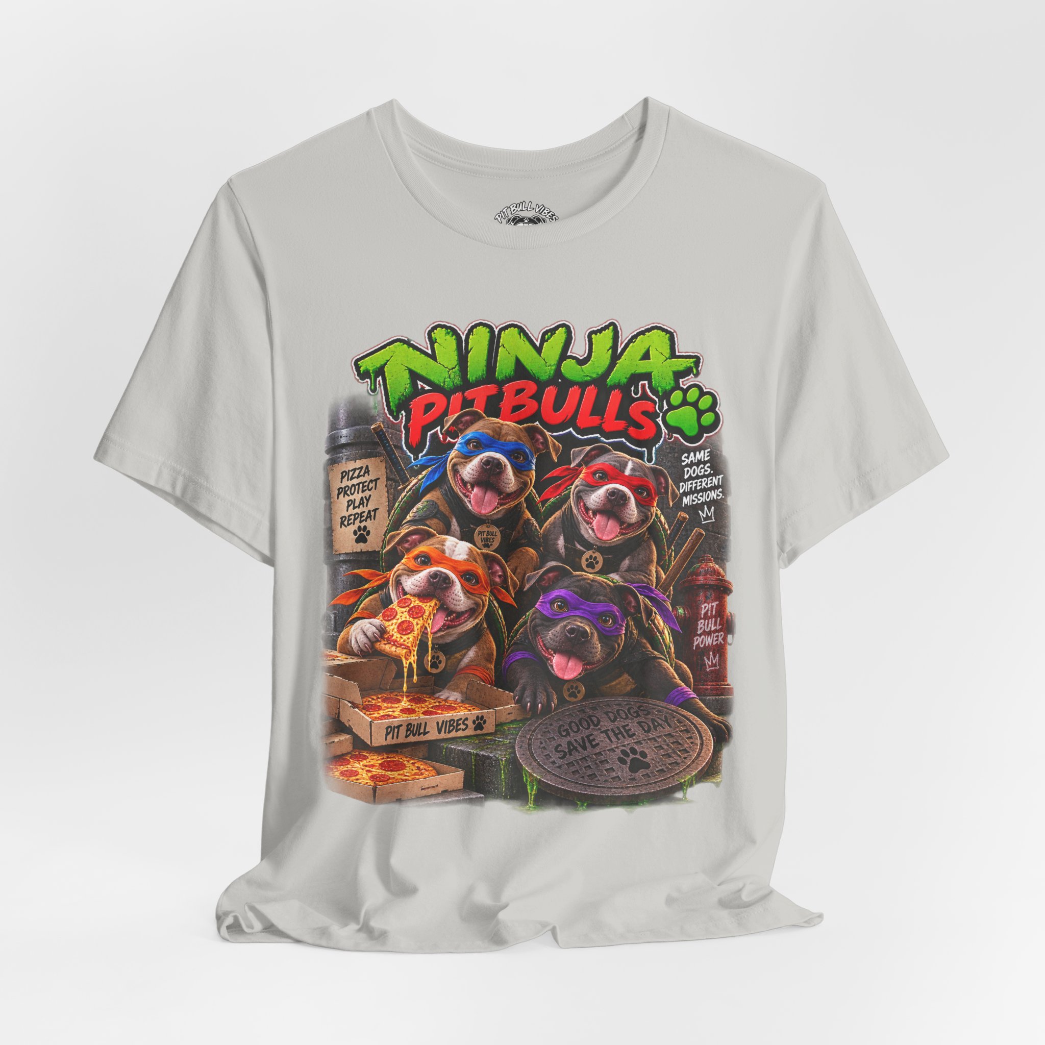 Ninja Pitbulls Graphic Tee — Cute Pitbull Dogs Street Art T-Shirt - Image 20
