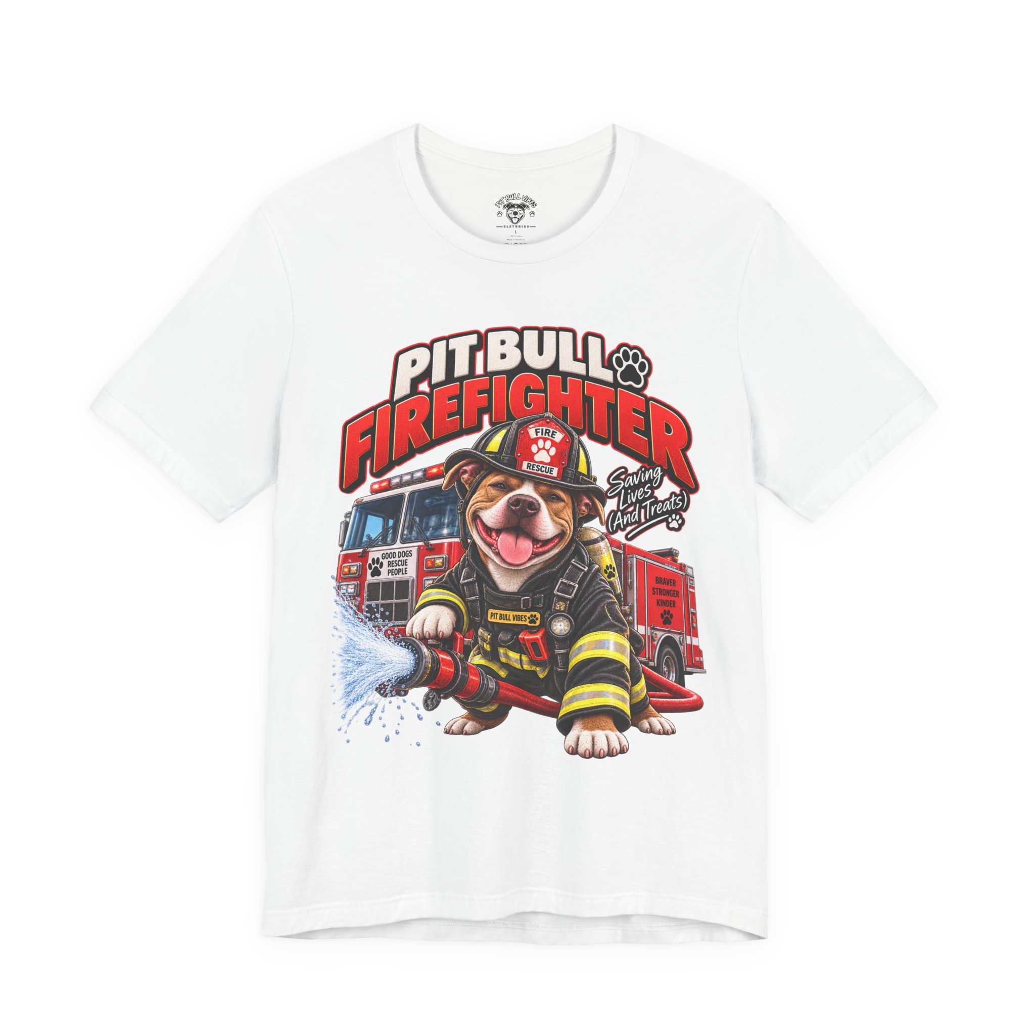 Pitbull Firefighter T-Shirt – Cute Firehouse Dog Tee for Firefighters & Dog Lovers - Image 5