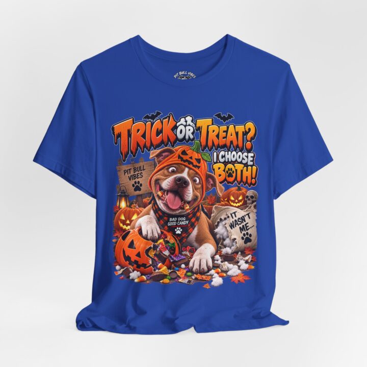 Halloween Dog T-Shirt — "Trick or Treat? I Choose Both!" Cute Pumpkin Pup Tee