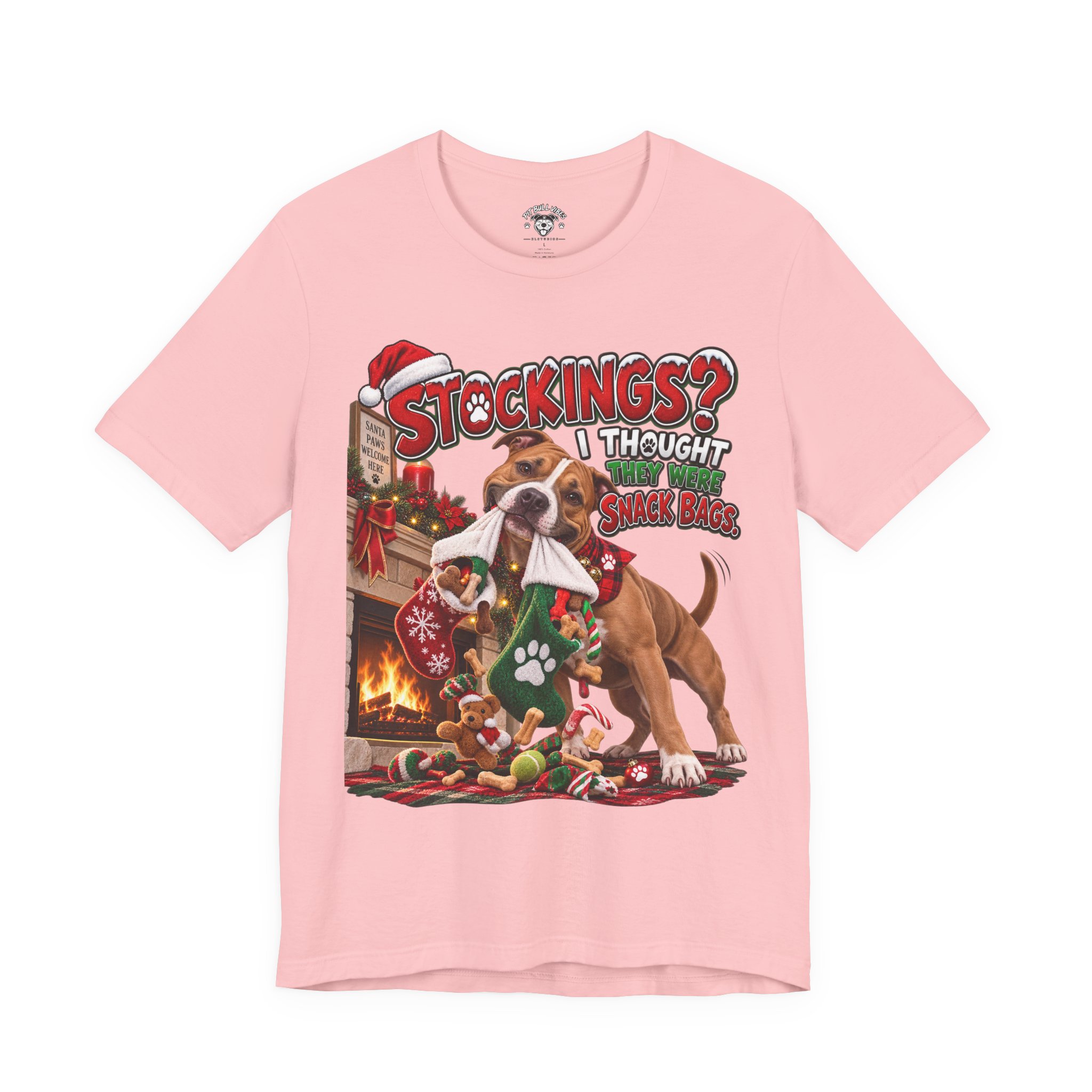 Christmas Dog T‑Shirt — “Stockings? I Thought They Were Bones” Cute Holiday Pitbull Tee - Image 33