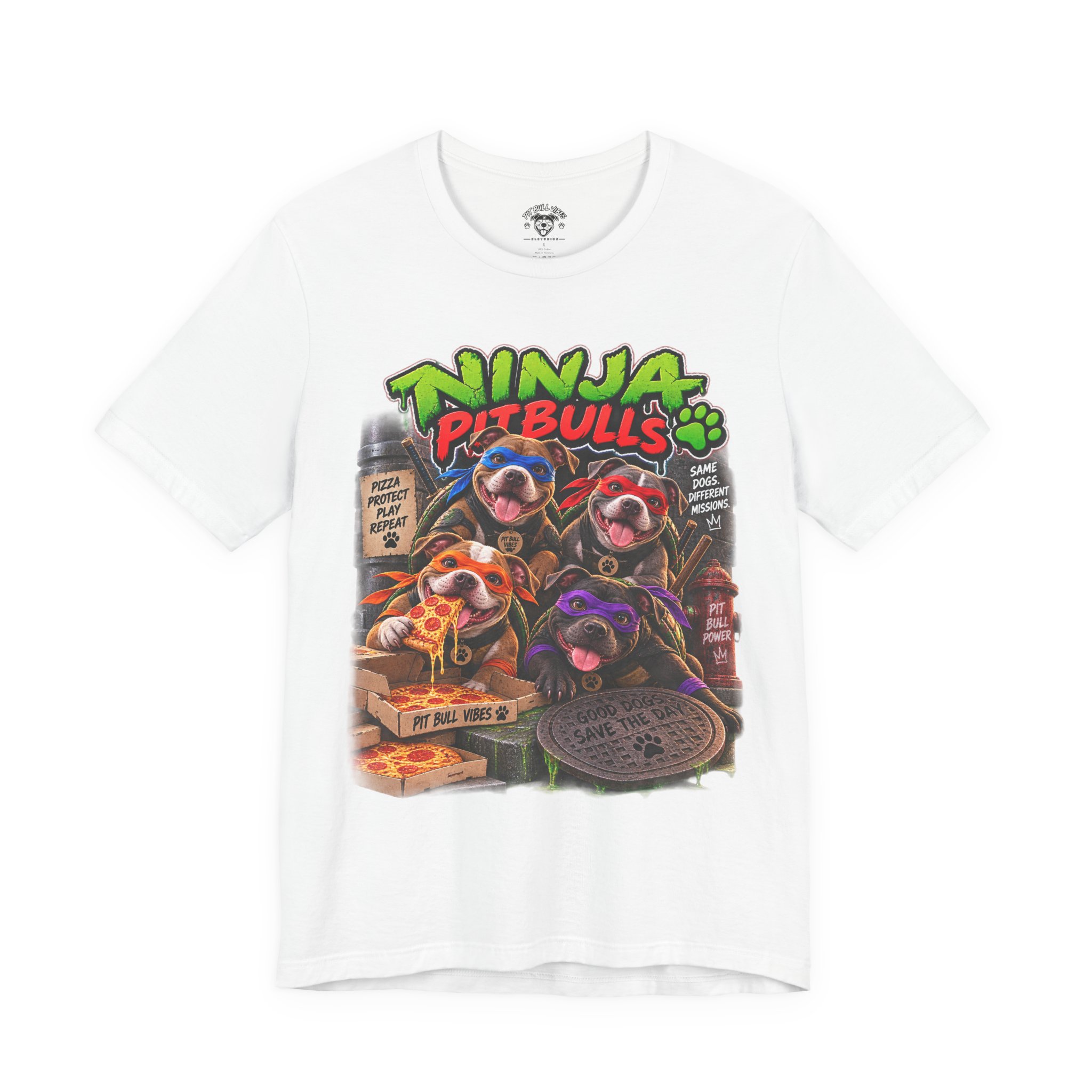 Ninja Pitbulls Graphic Tee — Cute Pitbull Dogs Street Art T-Shirt - Image 5