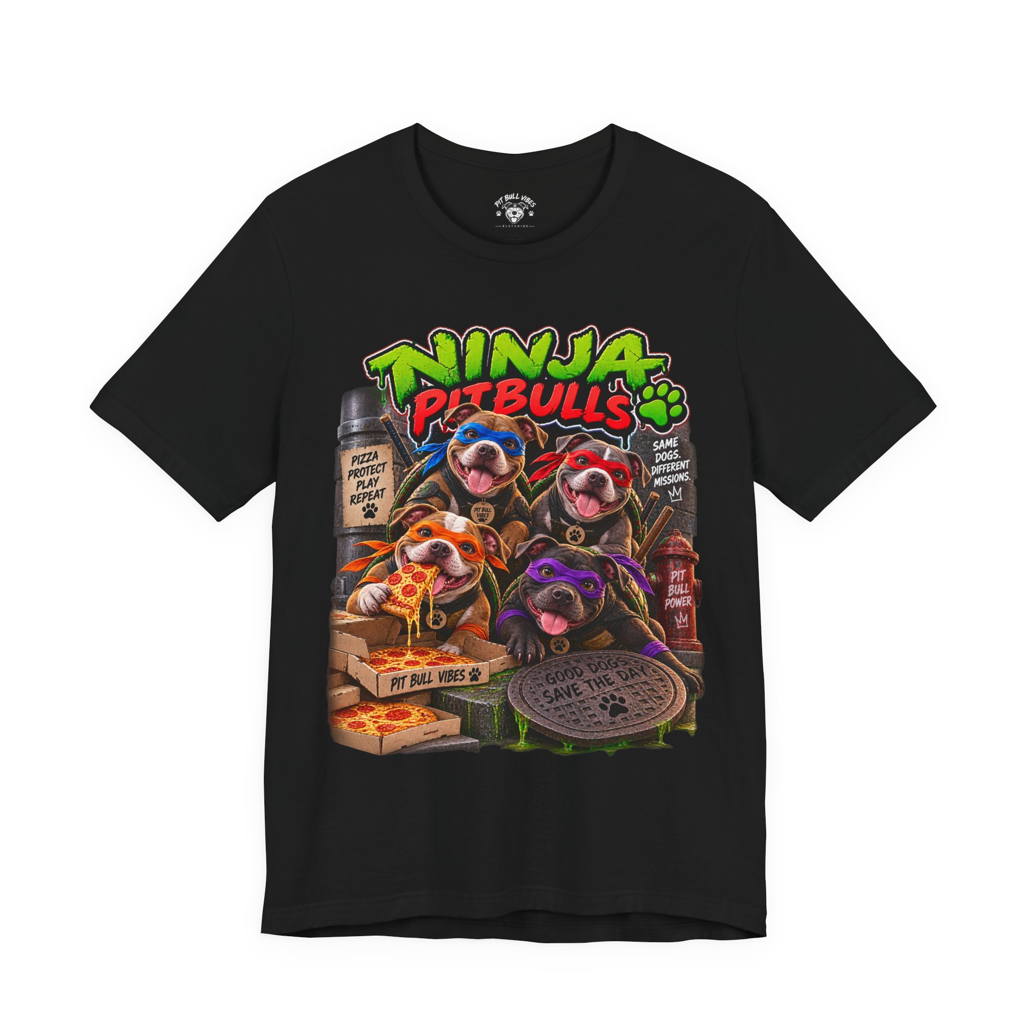Ninja Pitbulls Graphic Tee — Cute Pitbull Dogs Street Art T-Shirt - Image 13