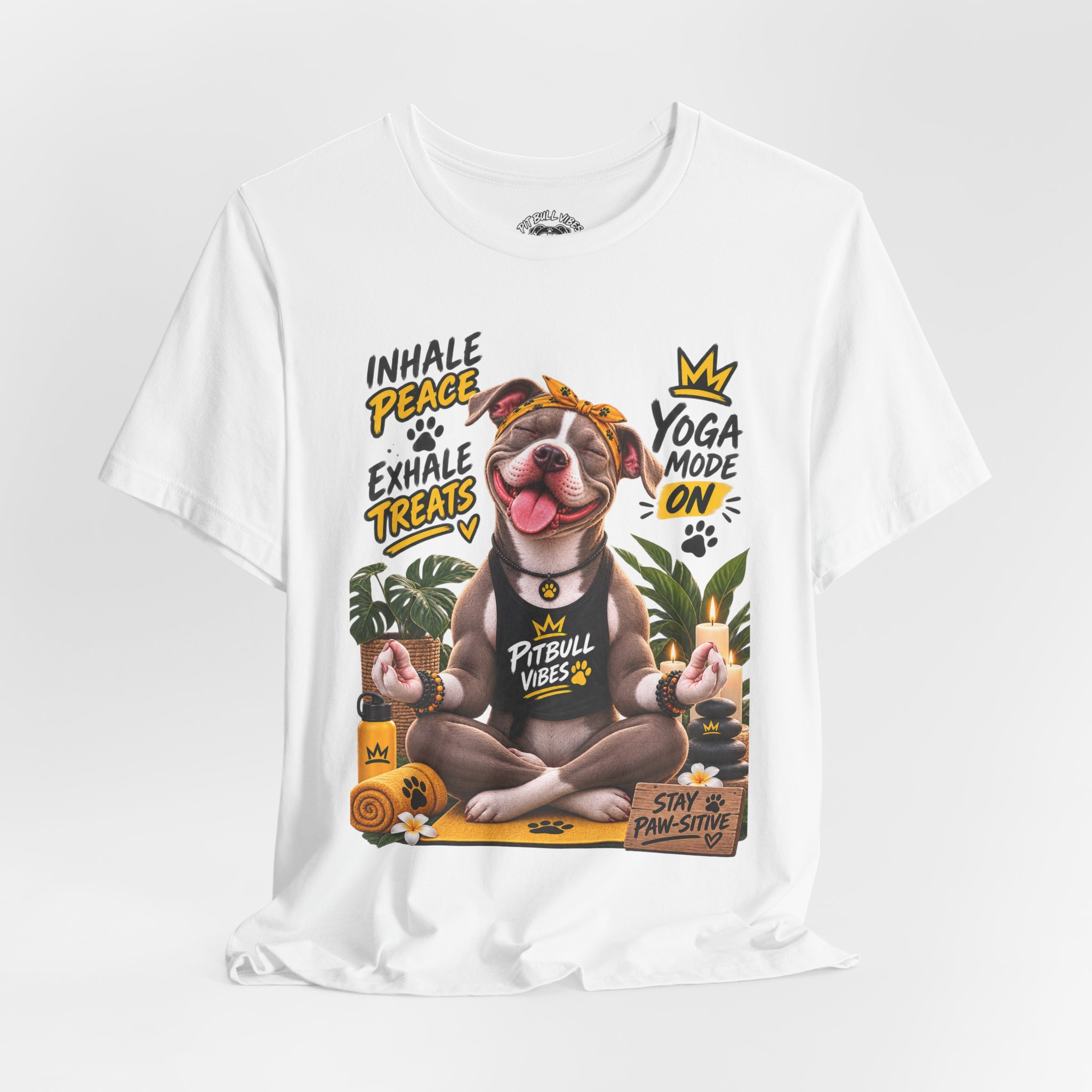 Yoga Mode On Pitbull Vibes T-Shirt — Inhale Peace, Exhale Treats - Image 8