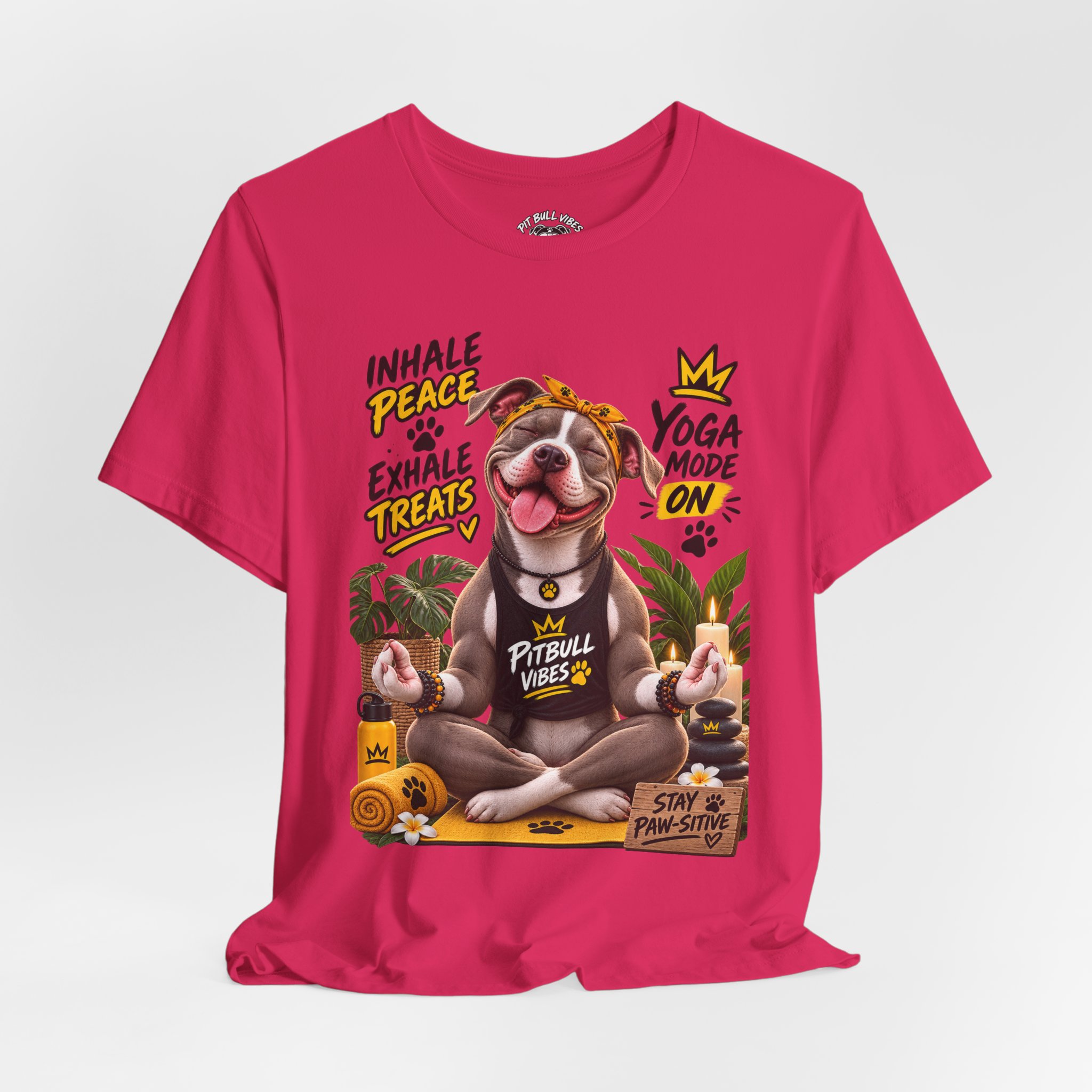Yoga Mode On Pitbull Vibes T-Shirt — Inhale Peace, Exhale Treats - Image 40