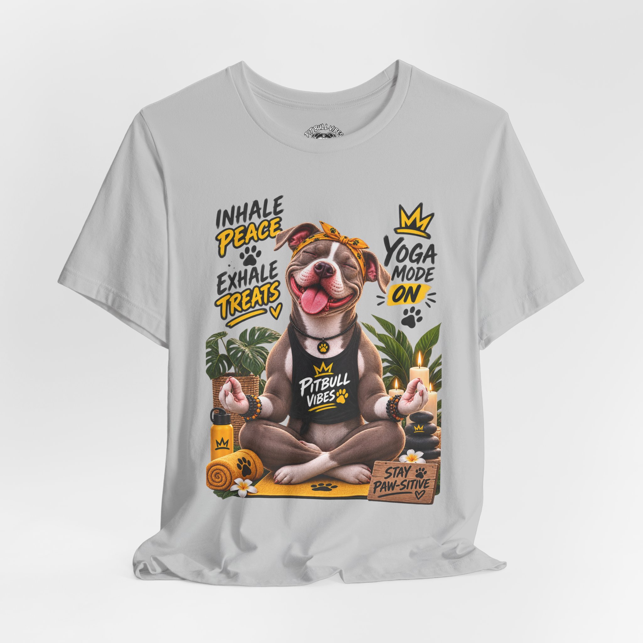 Yoga Mode On Pitbull Vibes T-Shirt — Inhale Peace, Exhale Treats - Image 12