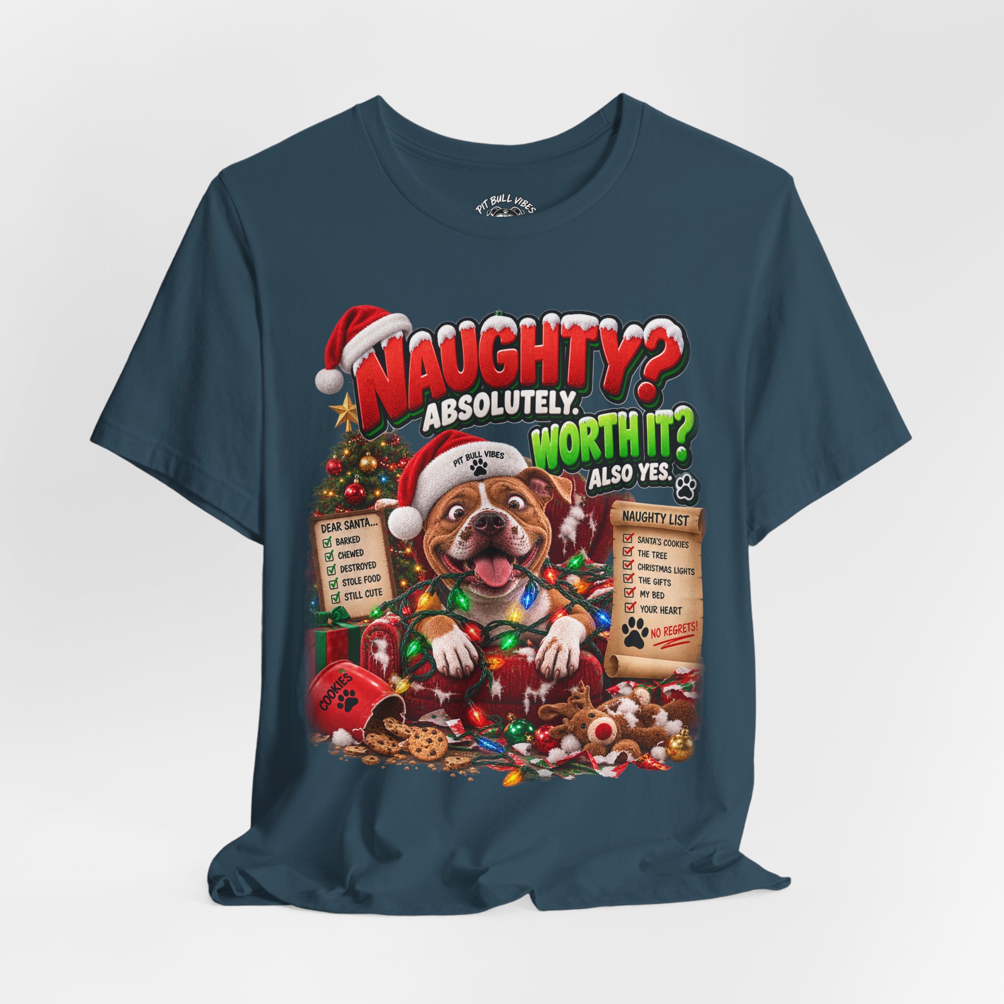 Naughty? Absolutely! Worth It? Christmas Dog Graphic Tee