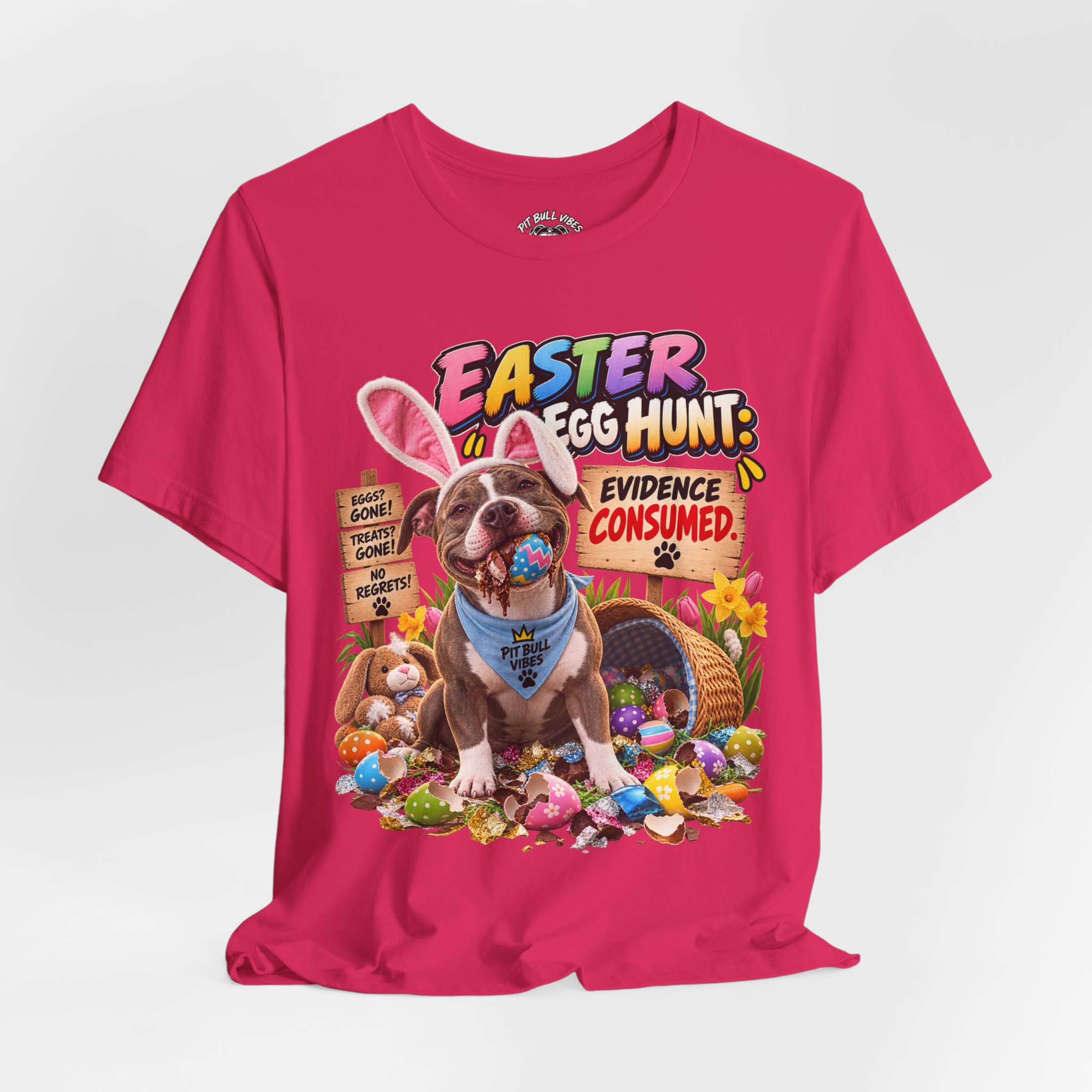 Easter Egg Hunt Dog T-Shirt — “Evidence Consumed” Cute Puppy Easter Tee