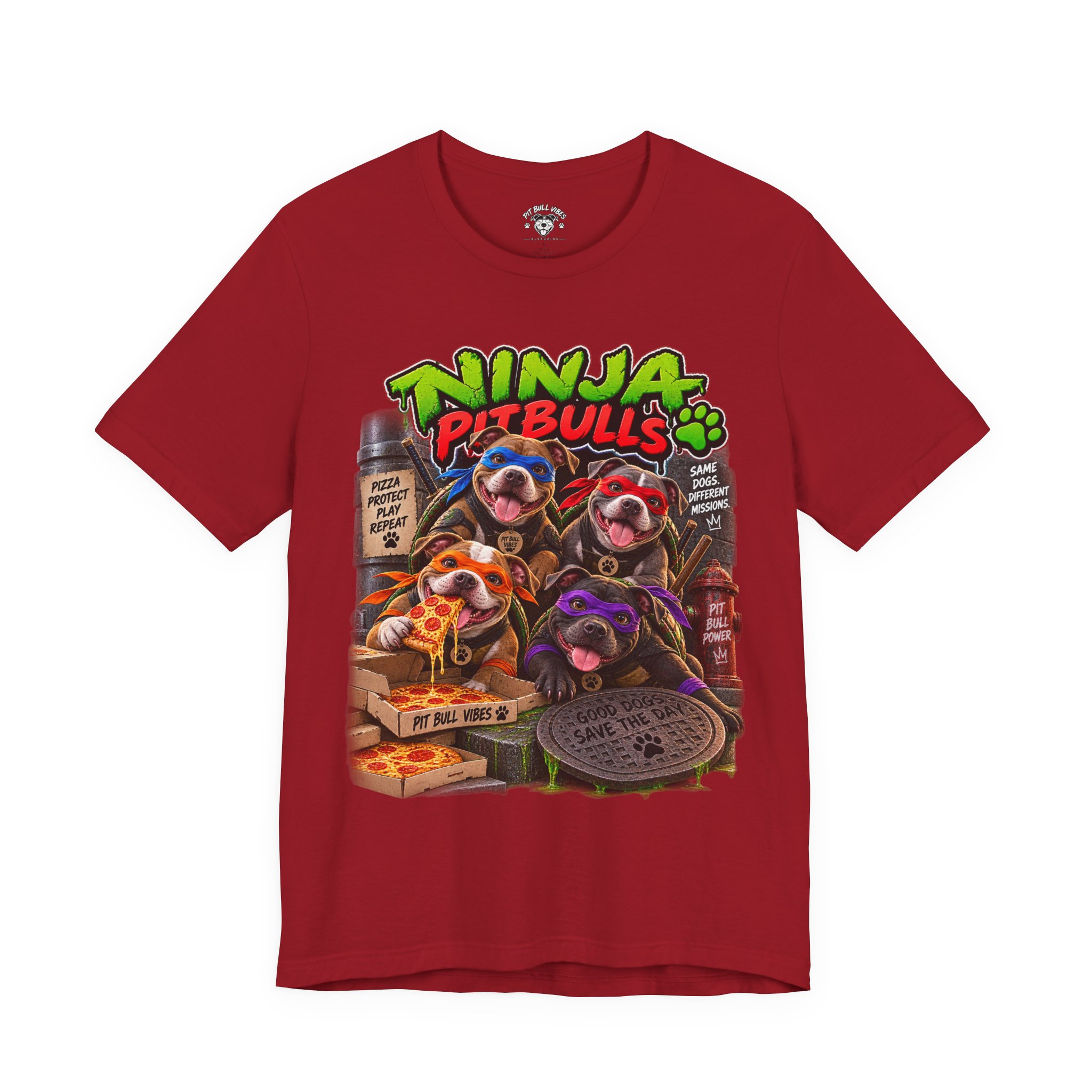 Ninja Pitbulls Graphic Tee — Cute Pitbull Dogs Street Art T-Shirt - Image 37