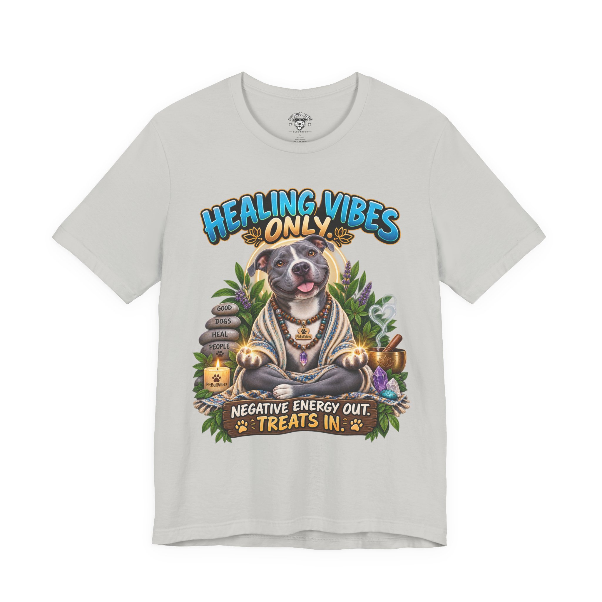 Healing Vibes Only Tee — "Negative Energy Out, Treats In" Dog Graphic T‑Shirt - Image 13