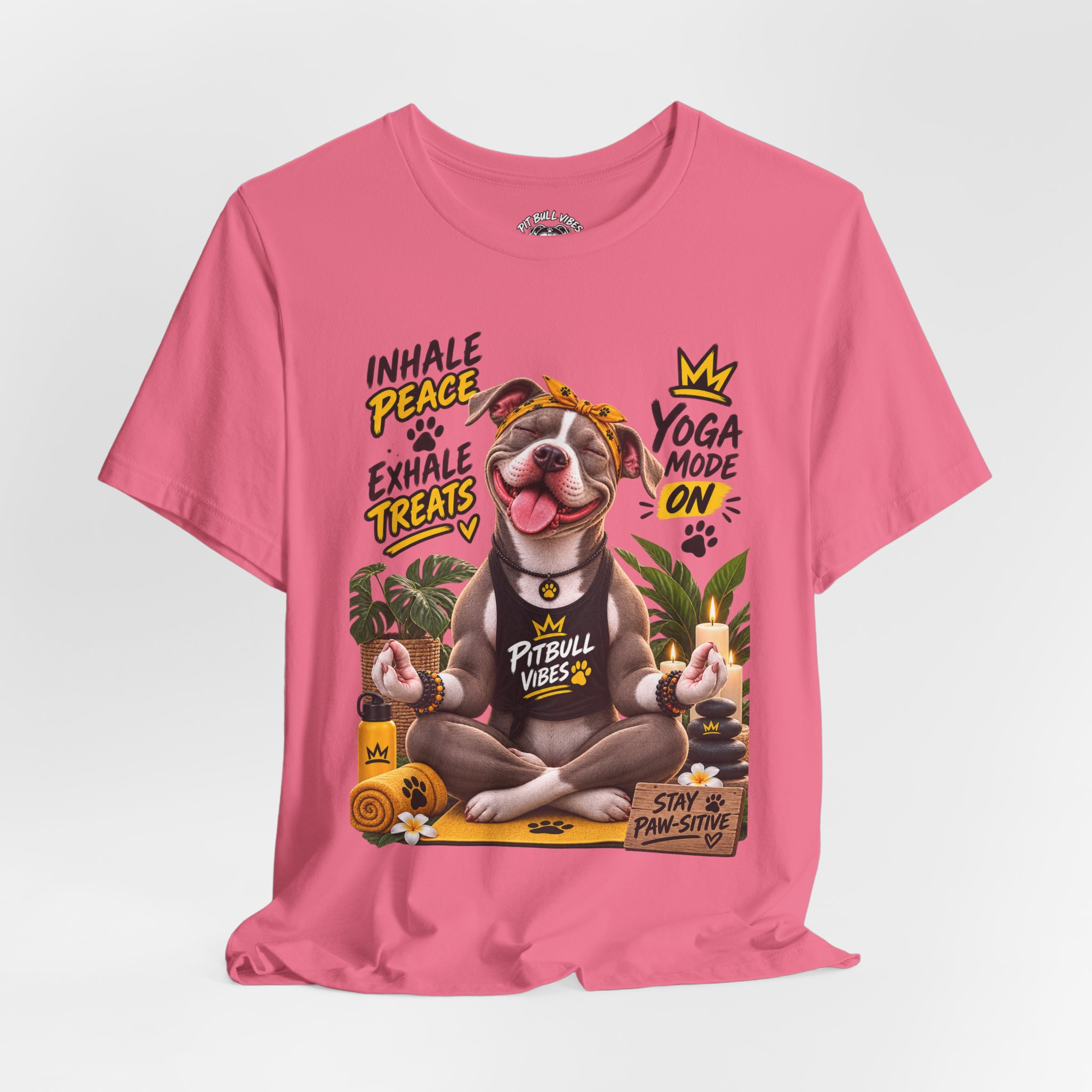 Yoga Mode On Pitbull Vibes T-Shirt — Inhale Peace, Exhale Treats - Image 36