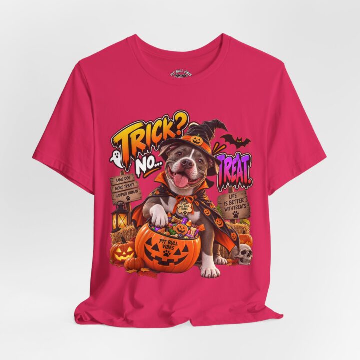 Halloween Dog T-Shirt – "Trick? No… Treat" Cute Pitbull Pumpkin Costume Tee