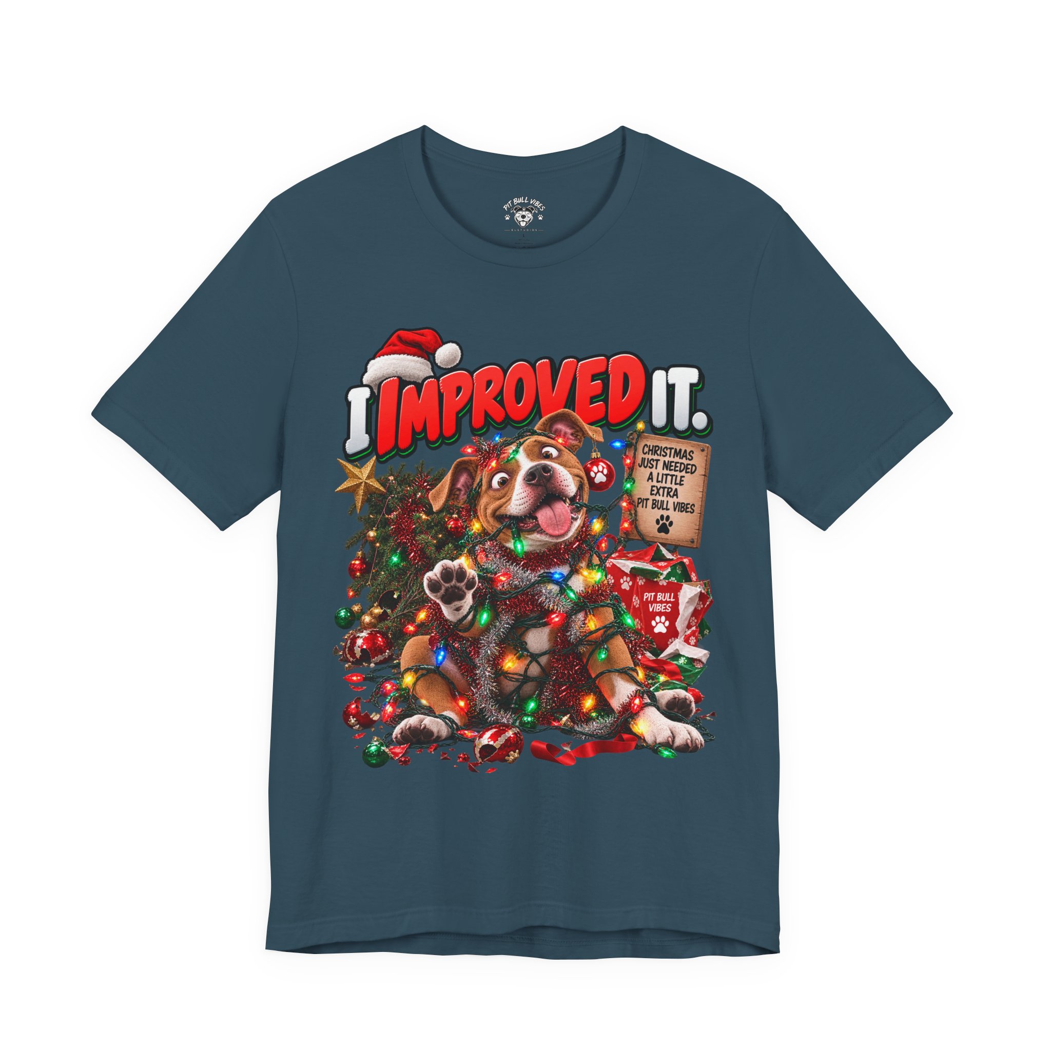 Holiday Dog T‑Shirt “I Improved It” Christmas Puppy Tee - Image 2