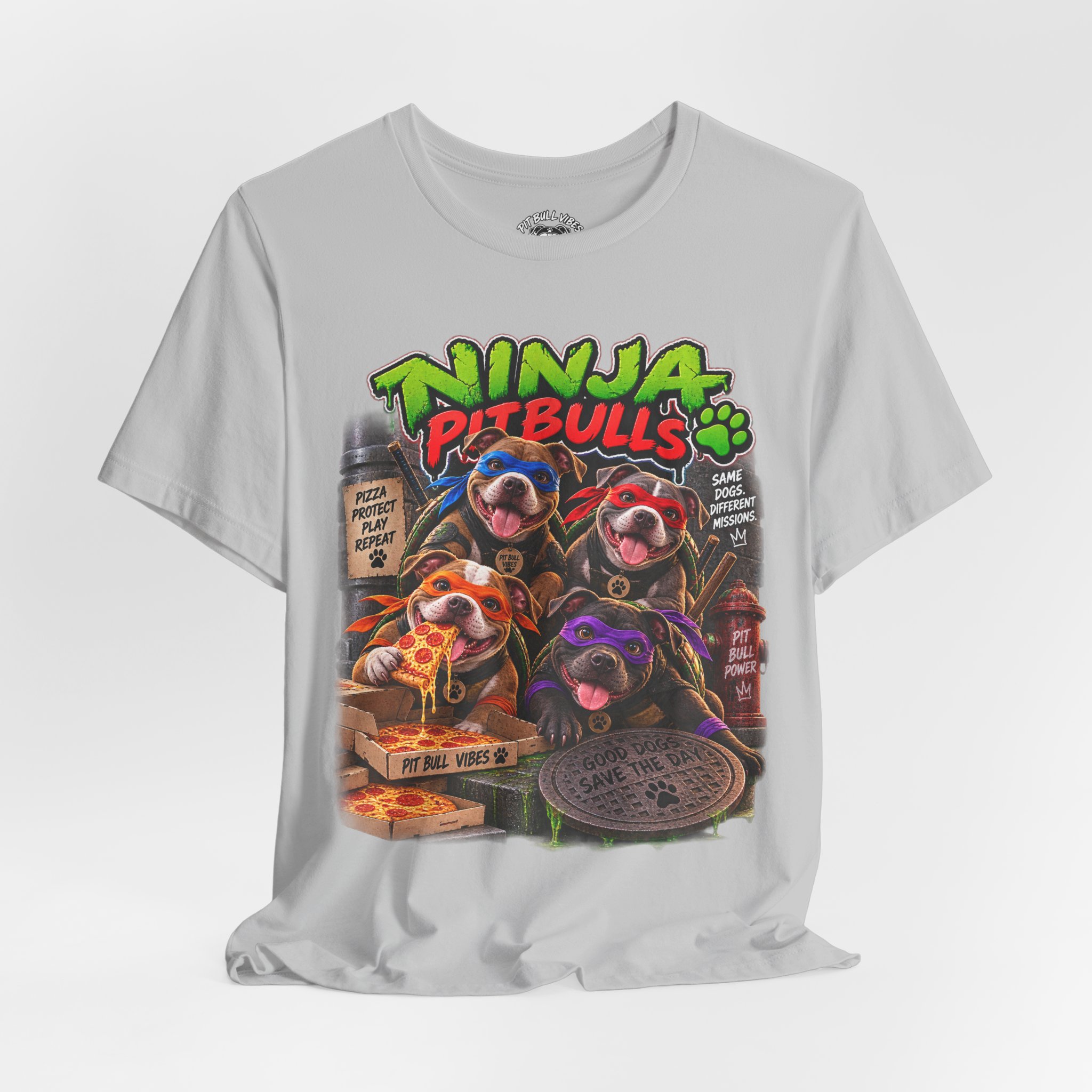 Ninja Pitbulls Graphic Tee — Cute Pitbull Dogs Street Art T-Shirt - Image 12